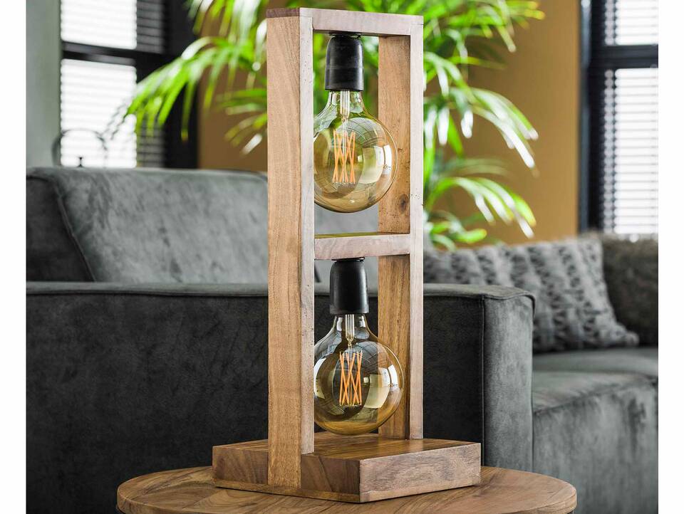 FAHRO Tischlampe mit 2 Leuchten, Akazie massiv 
