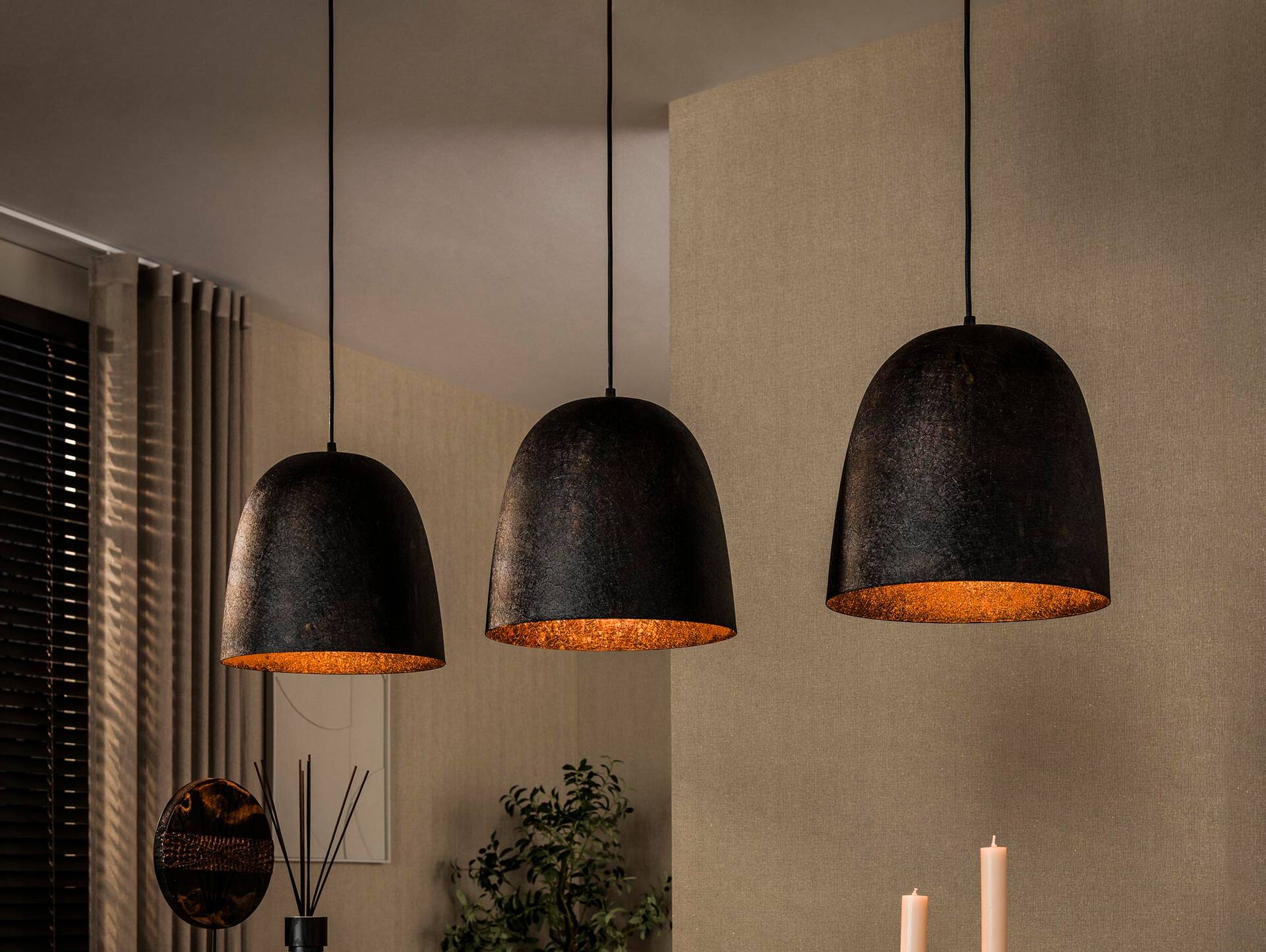 CONELL Pendelleuchte, 3-flammig, Material Metall, Geflammtes Braun 