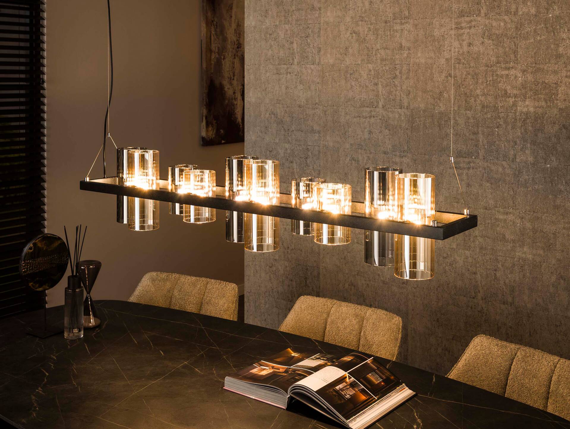 MALIYA Hängelampe, 10-flammig, Material Metall/Glas, schwarz 