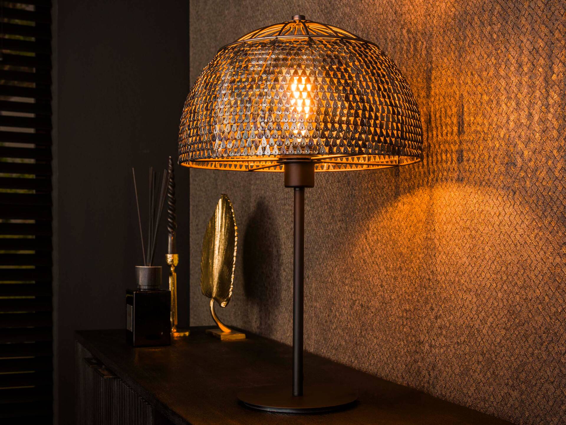 ELLEN Tischlampe, 1-flammig, Material Metall, schwarz-braun 
