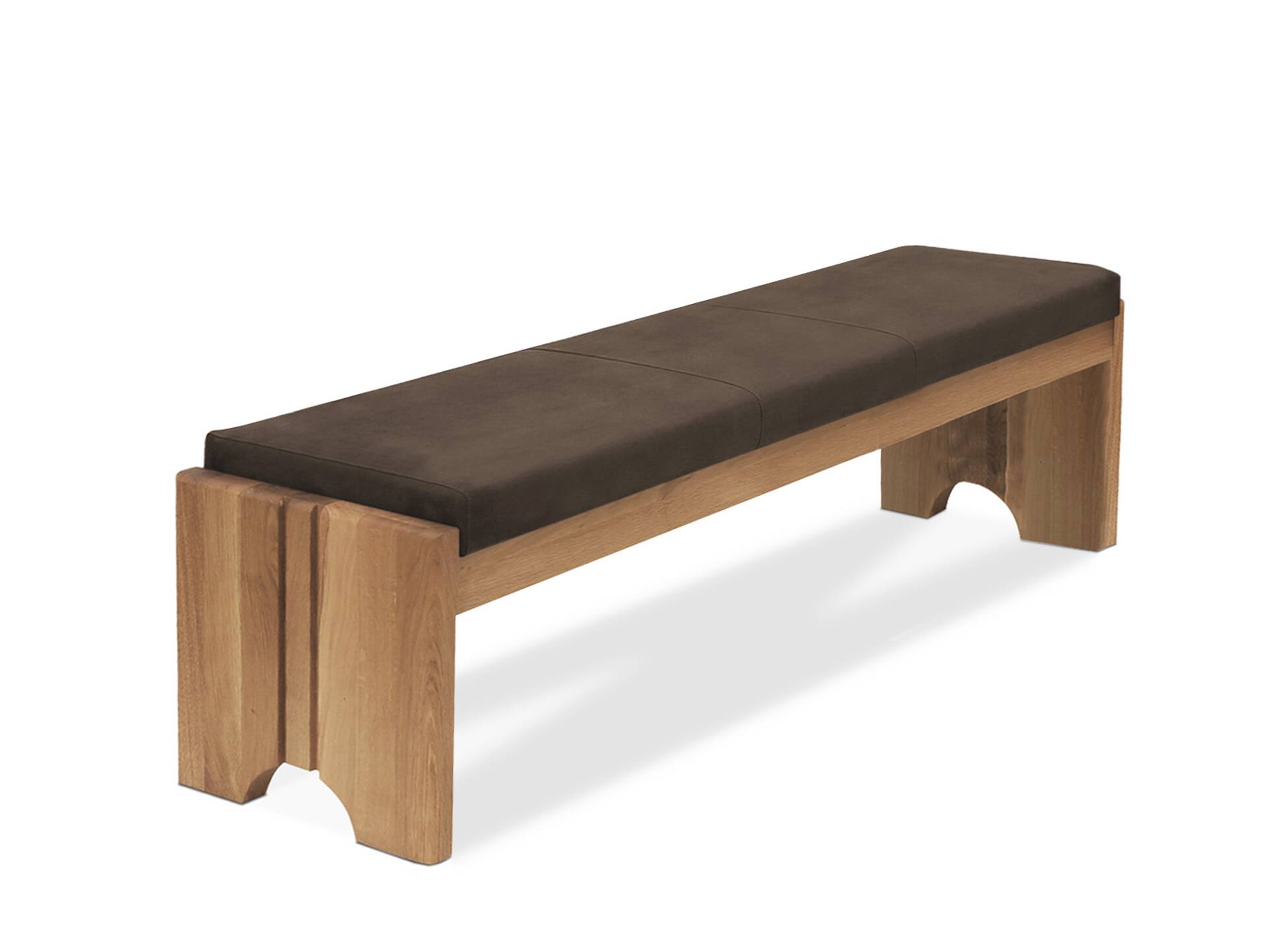 BERGAMO Sitzbank/Truhenbank aus Eiche, Material Massivholz/Bezug Mikrofaser 130 cm | ohne Rückenlehne | braun