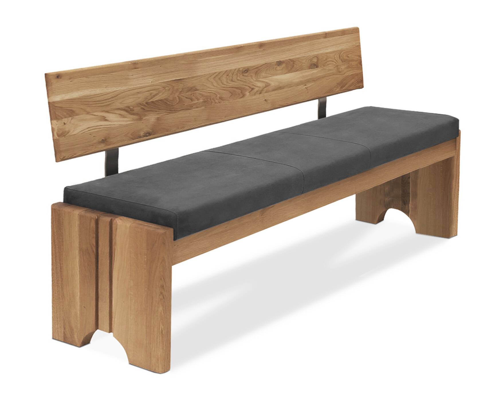 BERGAMO Sitzbank/Truhenbank aus Eiche, Material Massivholz/Bezug Mikrofaser 150 cm | mit Rückenlehne | grau