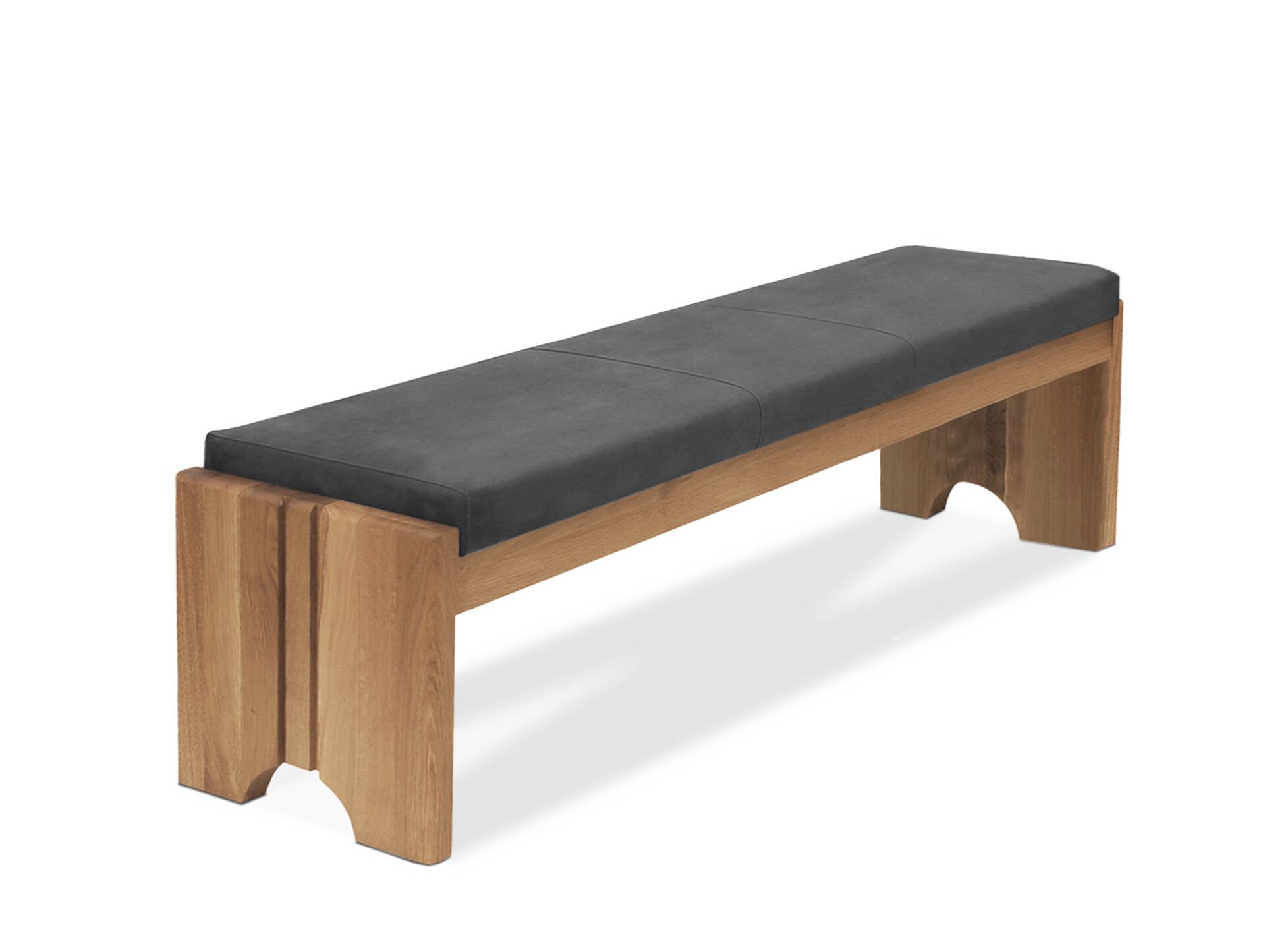 BERGAMO Sitzbank/Truhenbank aus Eiche, Material Massivholz/Bezug Mikrofaser 150 cm | ohne Rückenlehne | grau