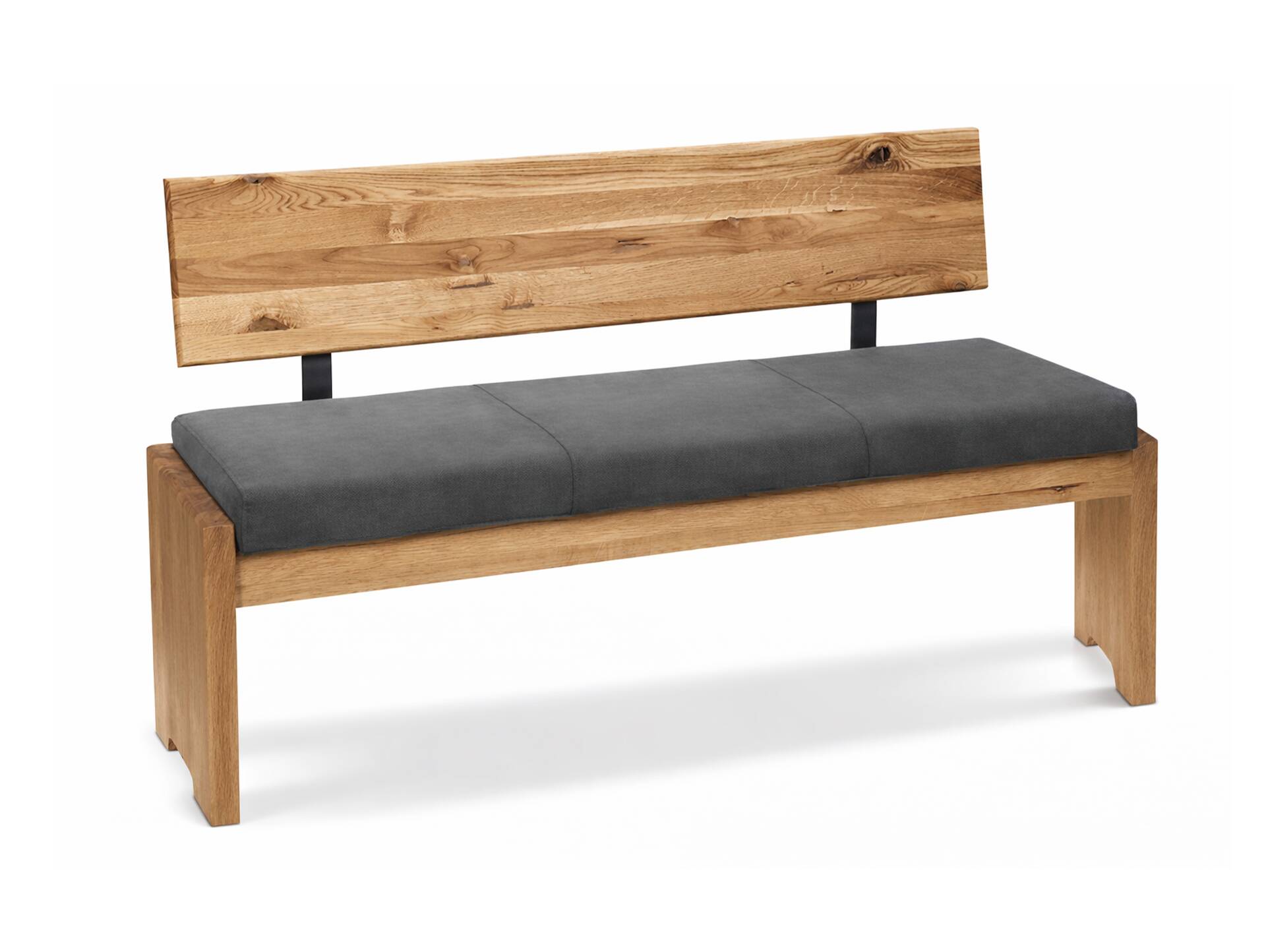 BERGAMO Sitzbank/Truhenbank aus Eiche, Material Massivholz/Bezug Mikrofaser 150 cm | mit Rückenlehne | grau