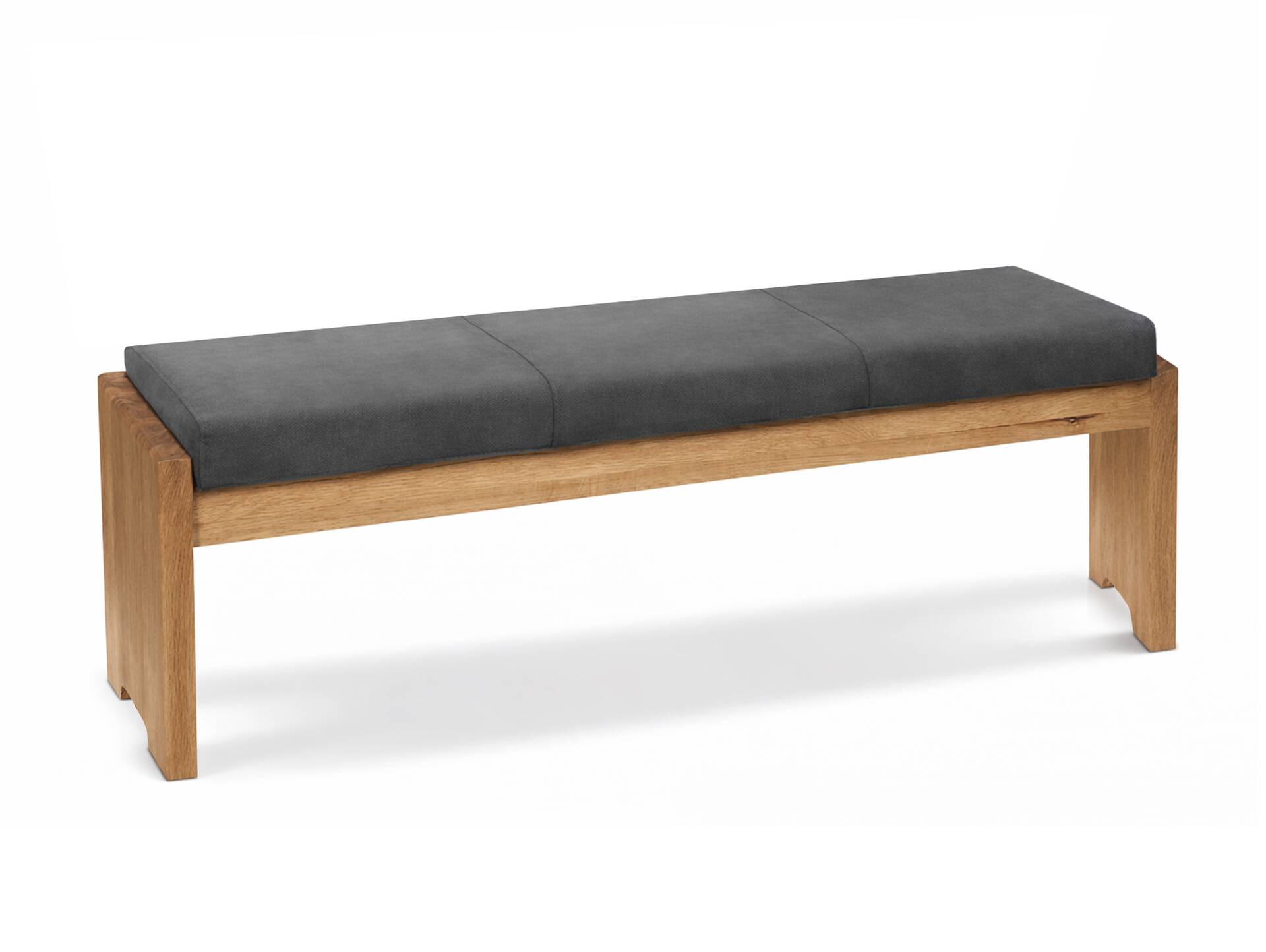 BERGAMO Sitzbank/Truhenbank aus Eiche, Material Massivholz/Bezug Mikrofaser 130 cm | ohne Rückenlehne | grau