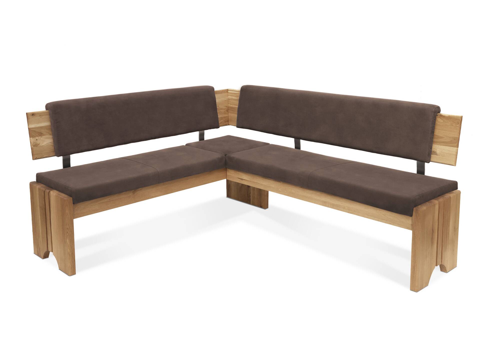 BERGAMO Eckbank mit Truhe aus Eiche, Material Massivholz/Bezug Mikrofaser 167 x 224 cm | braun