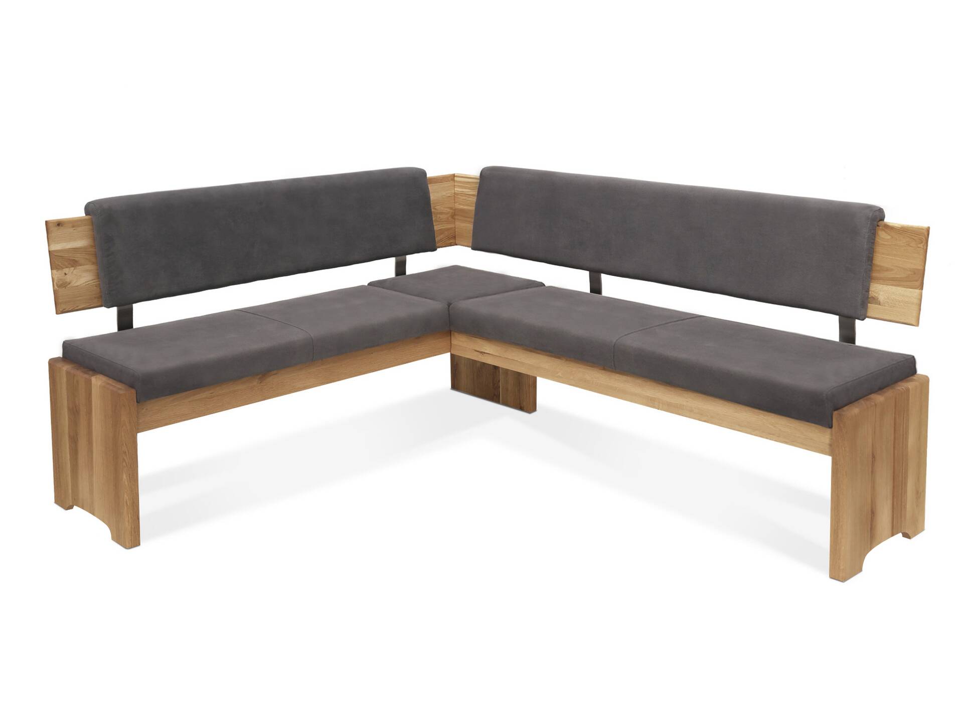 BERGAMO Eckbank mit Truhe aus Eiche, Material Massivholz/Bezug Mikrofaser 147 x 167 cm | grau