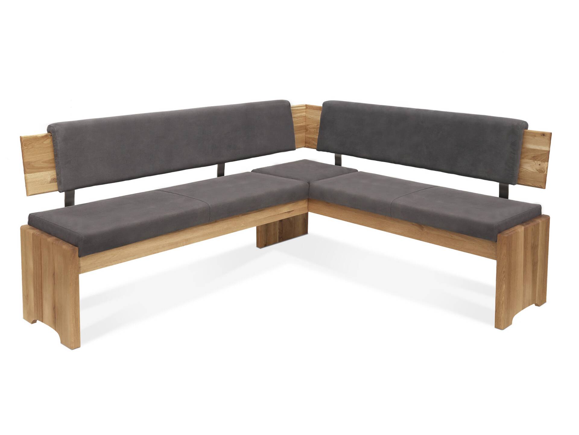 BERGAMO Eckbank mit Truhe aus Eiche, Material Massivholz/Bezug Mikrofaser 167 x 147 cm | grau