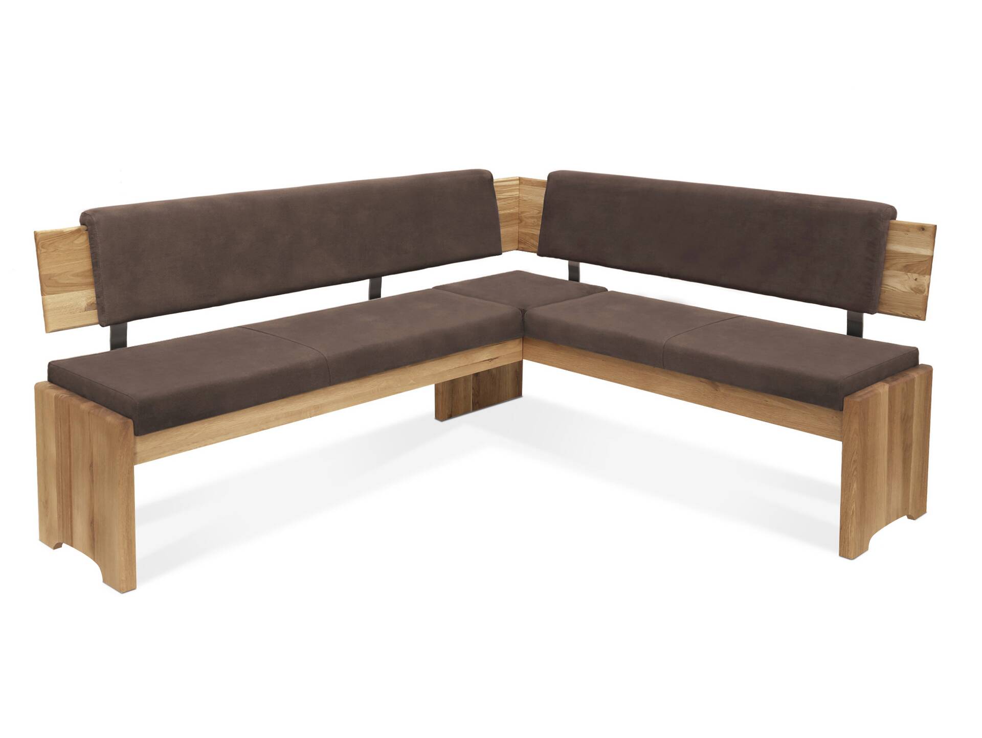 BERGAMO Eckbank mit Truhe aus Eiche, Material Massivholz/Bezug Mikrofaser 167 x 147 cm | braun