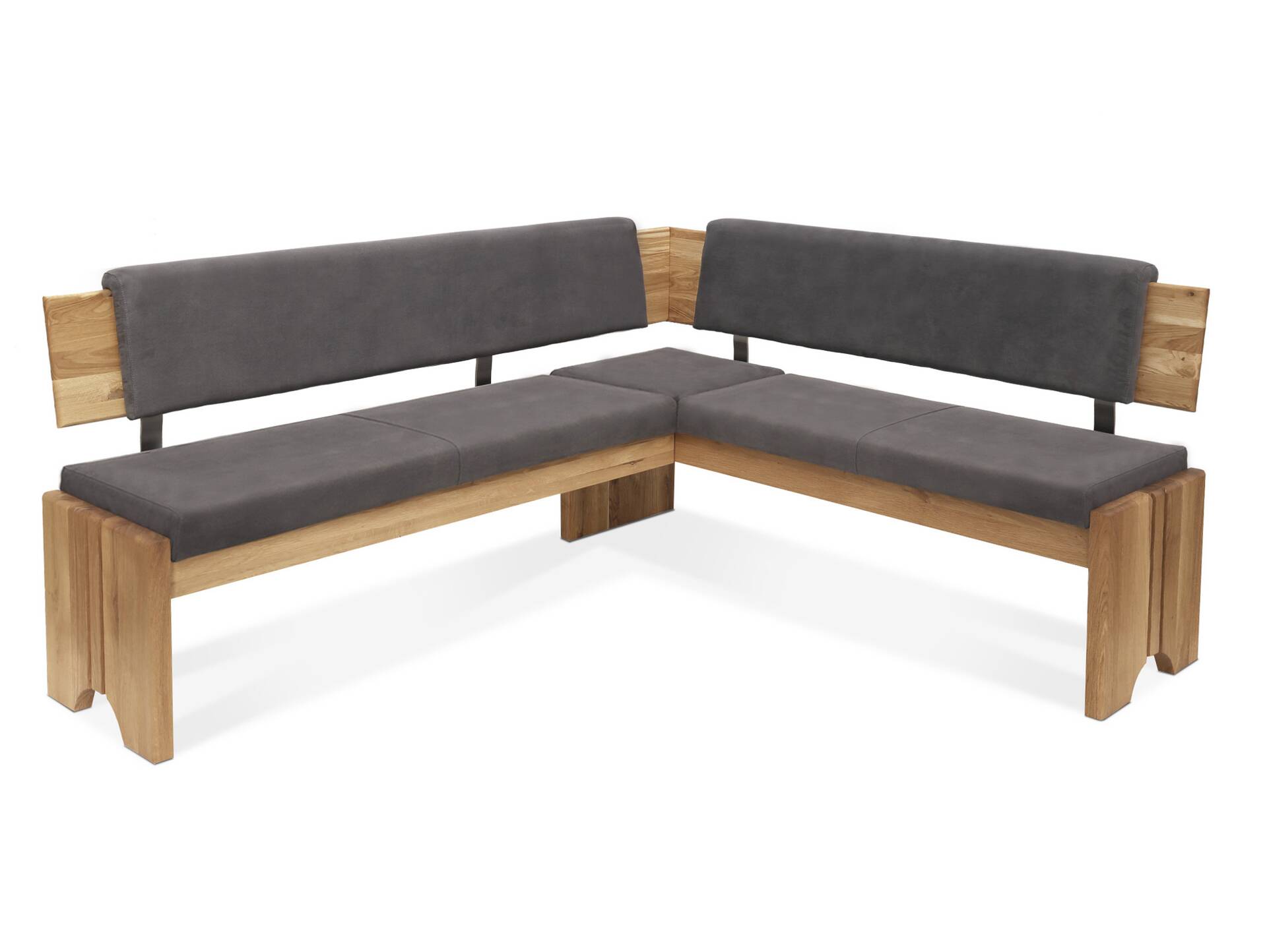 BERGAMO Eckbank mit Truhe aus Eiche, Material Massivholz/Bezug Mikrofaser 192 x 167 cm | grau