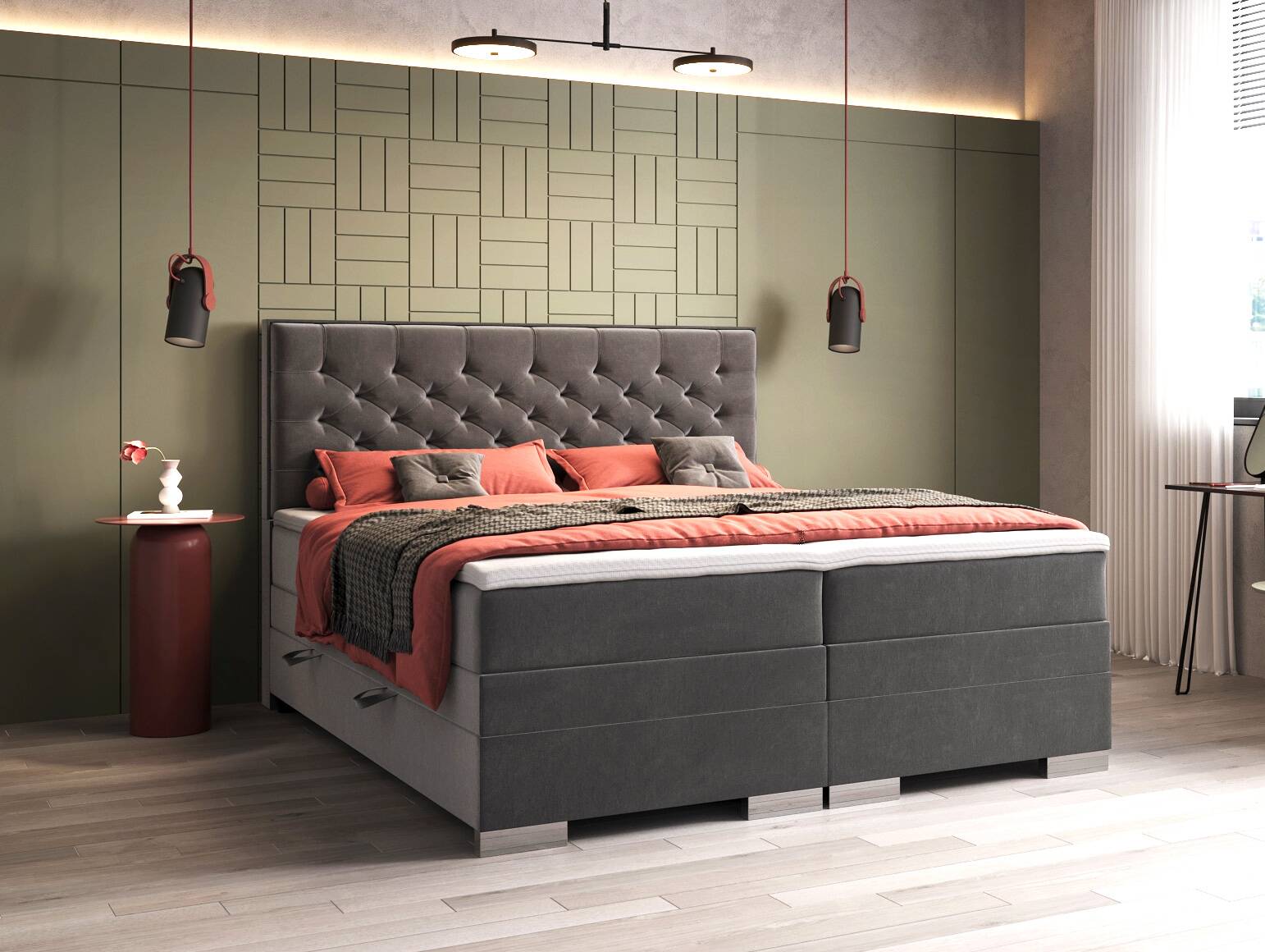 LANCELOT Boxspringbett mit Bettkasten und inkl. Toppermatratze, Härtegrad 2/3, Bezug Stoff Anthrazit 