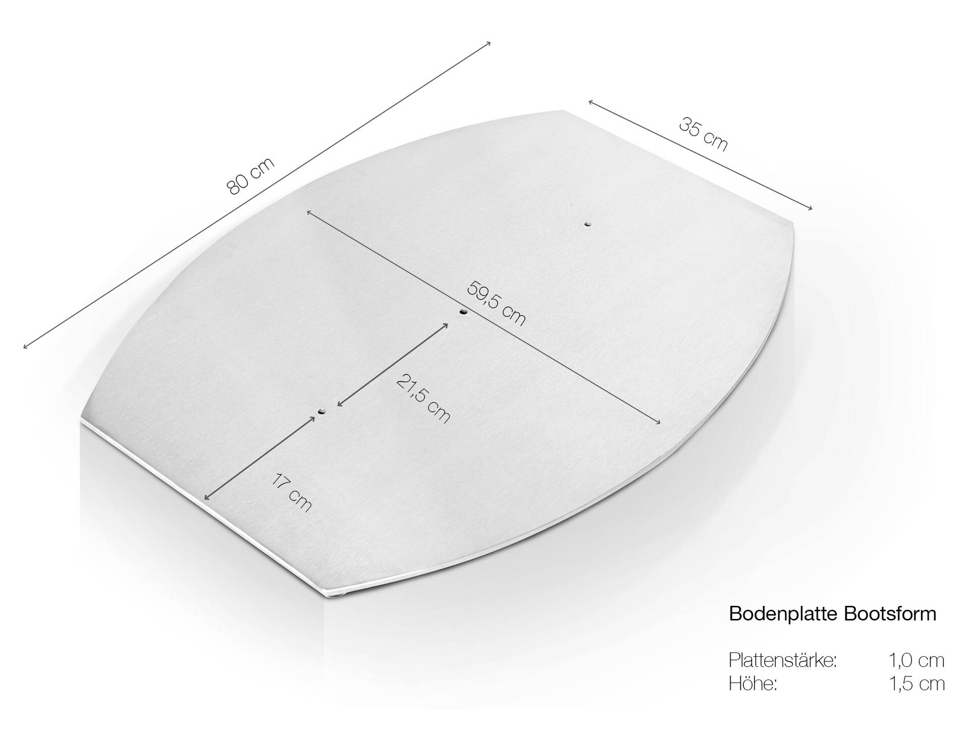 Bodenplatte bootsform, Material Edelstahl schwarz