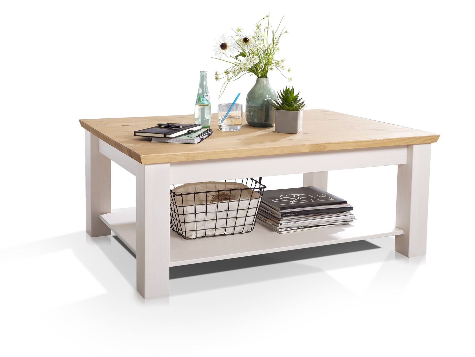 BORNHOLM Couchtisch, Material Massivholz, Kiefer weiss/eichefarbig 