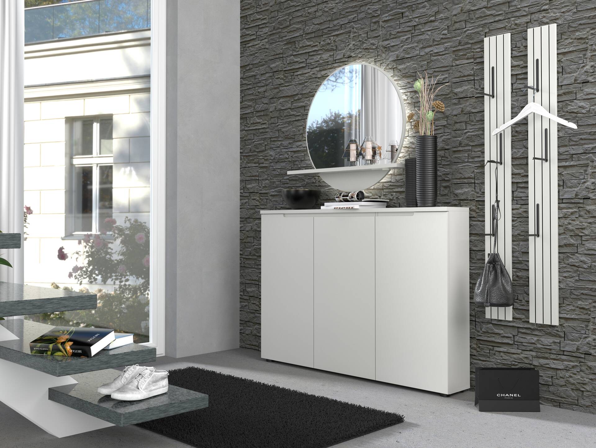 BUDAPEST Schuhschrank II, Material Dekorspanplatte, lichtgrau 