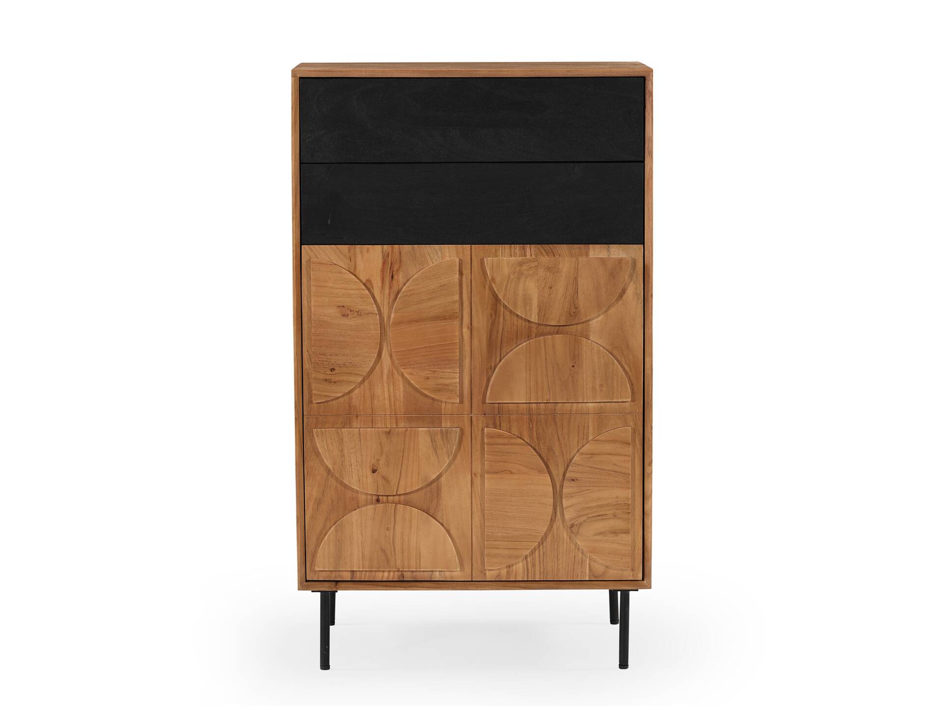 CATANDO Kommode, Material Massivholz, Akazie honigfarben/Abs. schwarz 