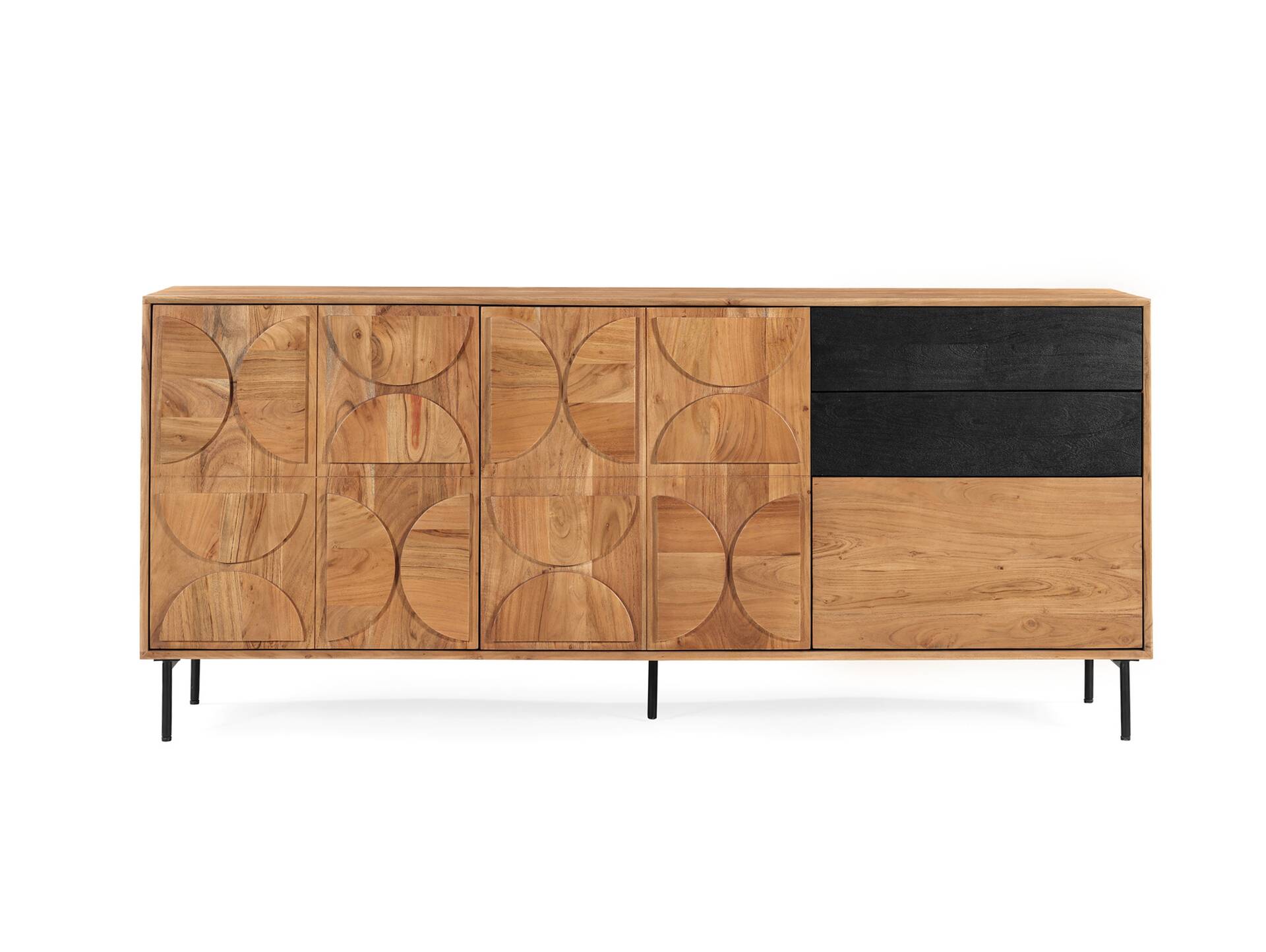 CATANDO Sideboard, Material Massivholz, Akazie honigfarben/Abs. schwarz 