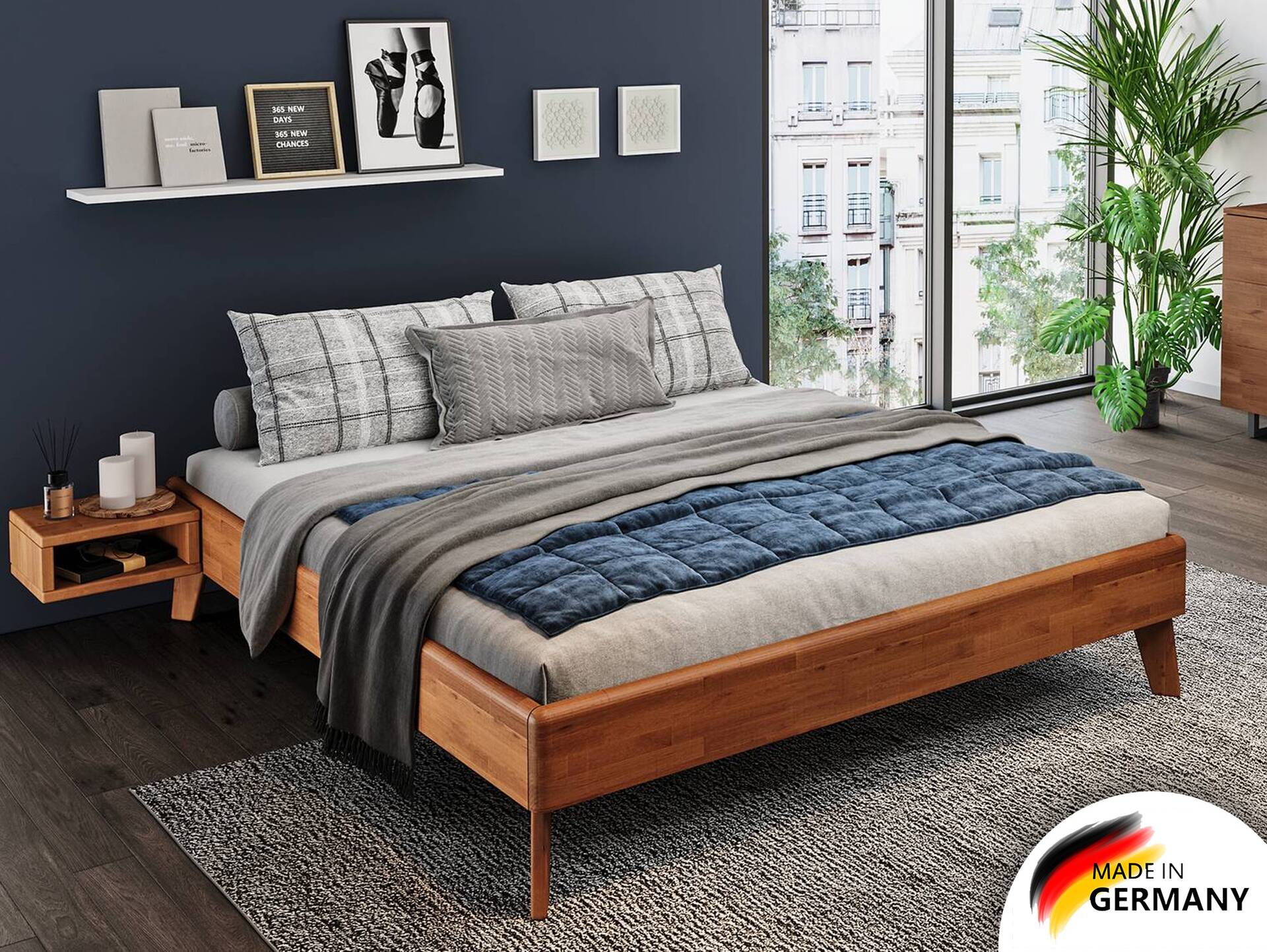 CALIDO 4-Fuß-Bett ohne Kopfteil, Material Massivholz 120 x 200 cm | Buche geölt | Standardhöhe