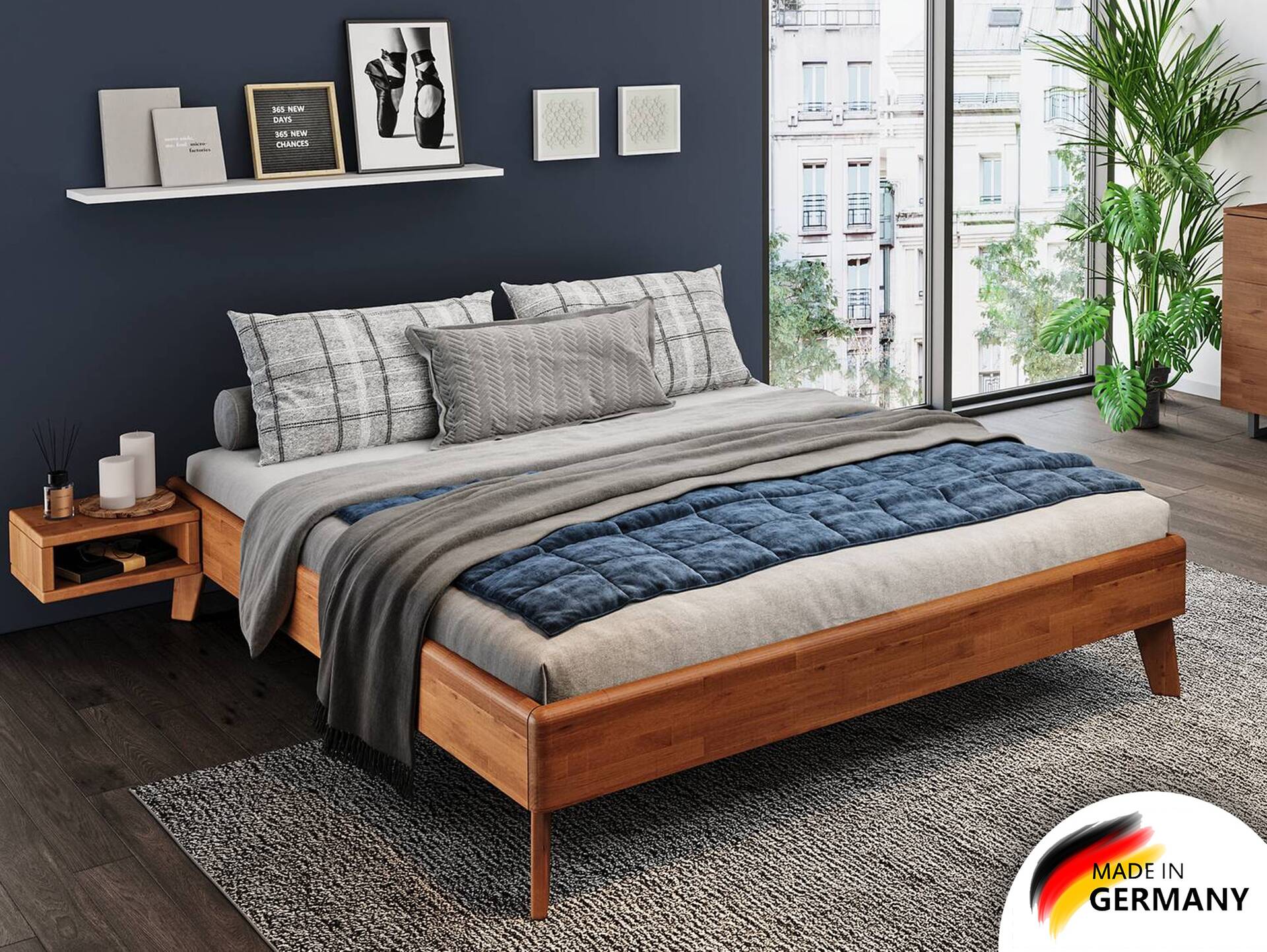 CALIDO 4-Fuß-Bett ohne Kopfteil, Material Massivholz 180 x 200 cm | Buche geölt | Komforthöhe