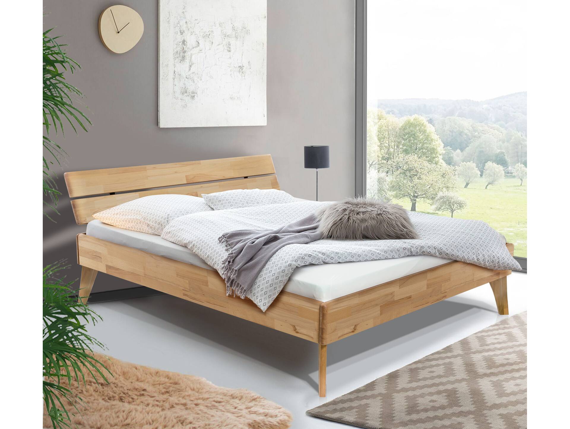 CALIDO 4-Fuß-Bett mit Kopfteil, Material Massivholz 180 x 200 cm | Eiche geölt | Komforthöhe
