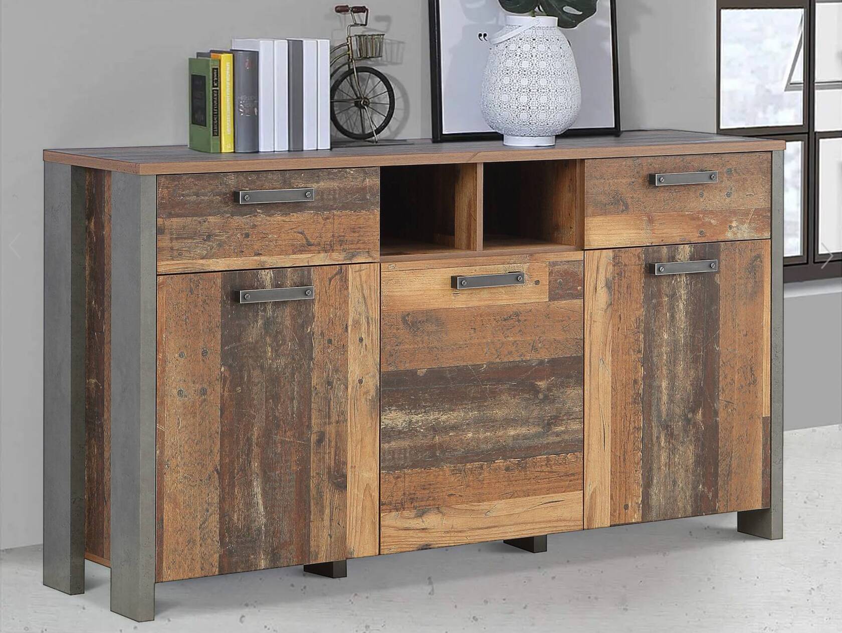 CASSIA Sideboard I, Material Dekorspanplatte, Old Wood Vintage Nachbildung/betonfarbig 