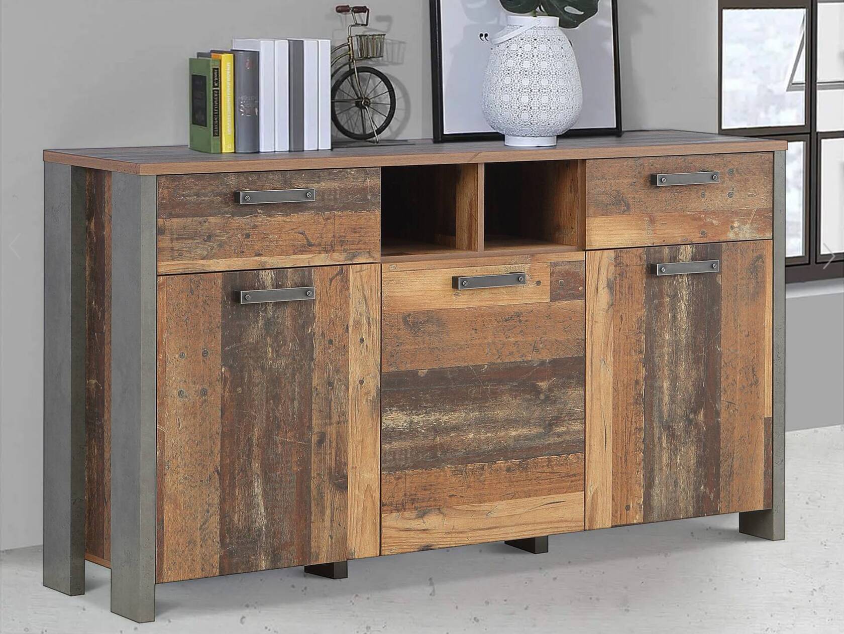 CASSIA Sideboard I, Material Dekorspanplatte, Old Wood Vintage Nachbildung/betonfarbig 