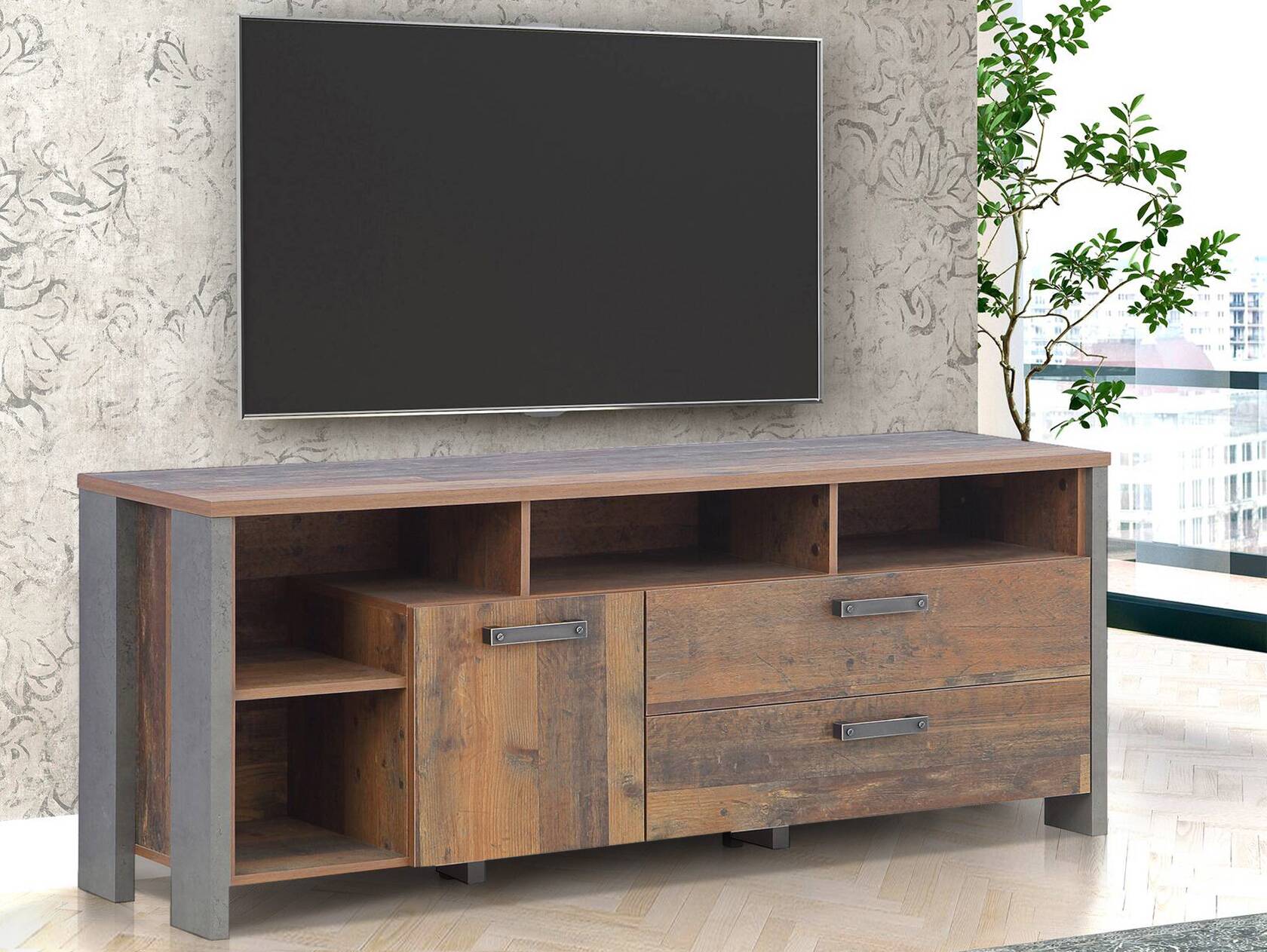 CASSIA TV-Unterteil, Material Dekorspanplatte, Old Wood Vintage/betonfarbig 