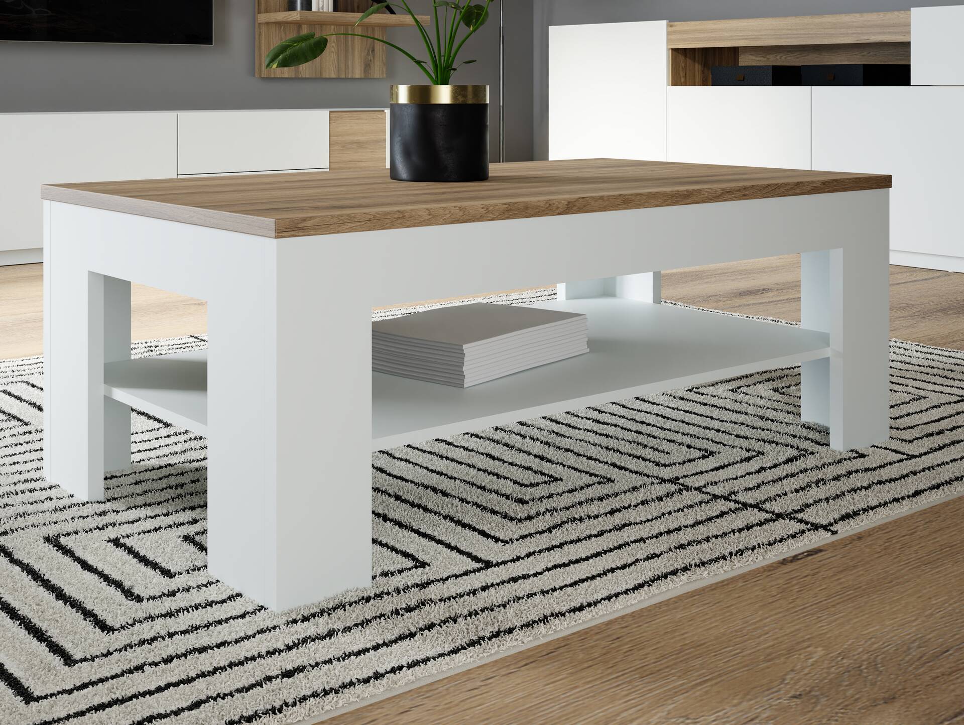 LENNOX Couchtisch, Material Dekorspanplatte, lichtgrau/Valencia Oak Dekor 