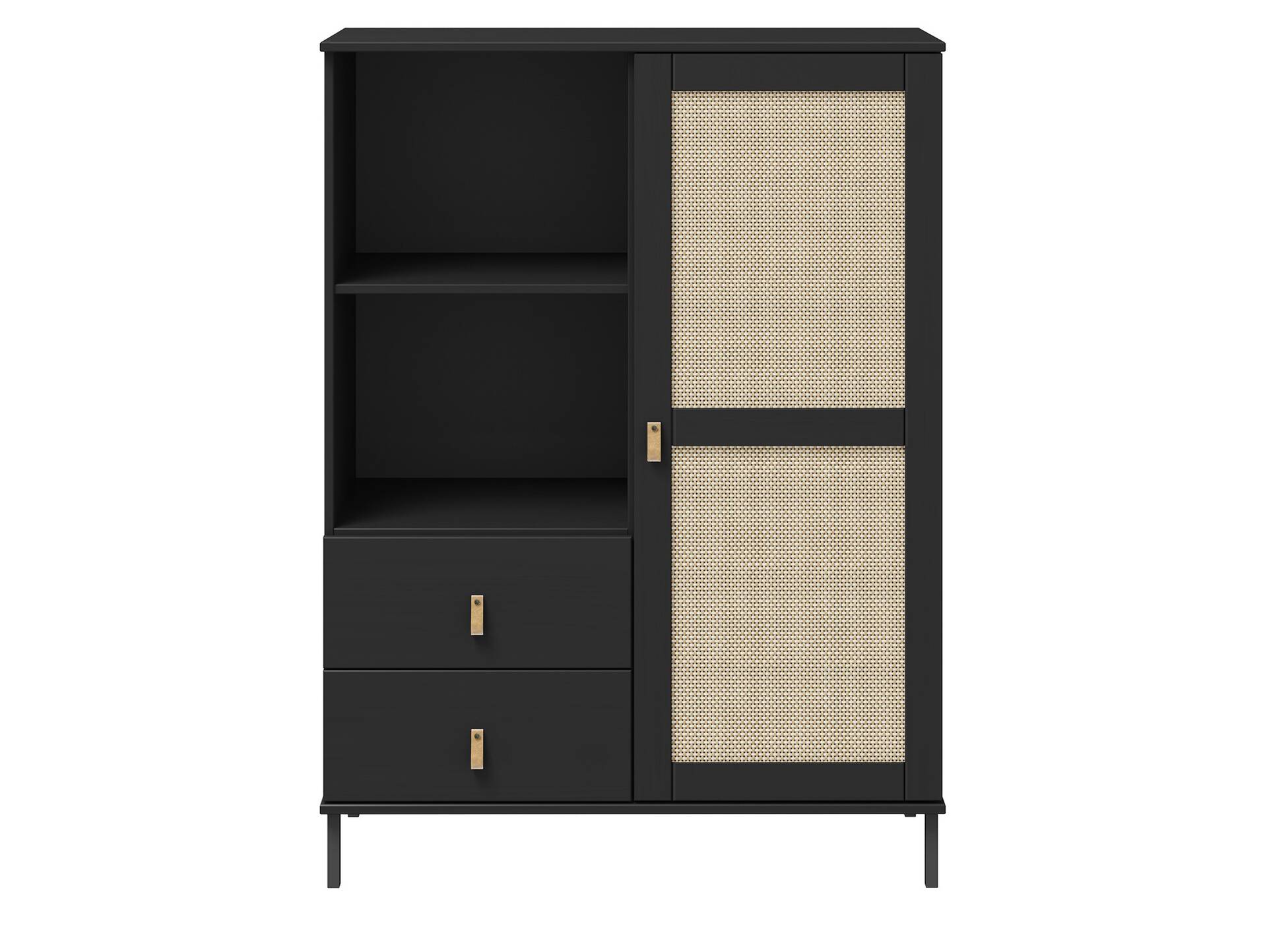 CINOY Highboard I, Material Massivholz, Kiefer lackiert schwarz