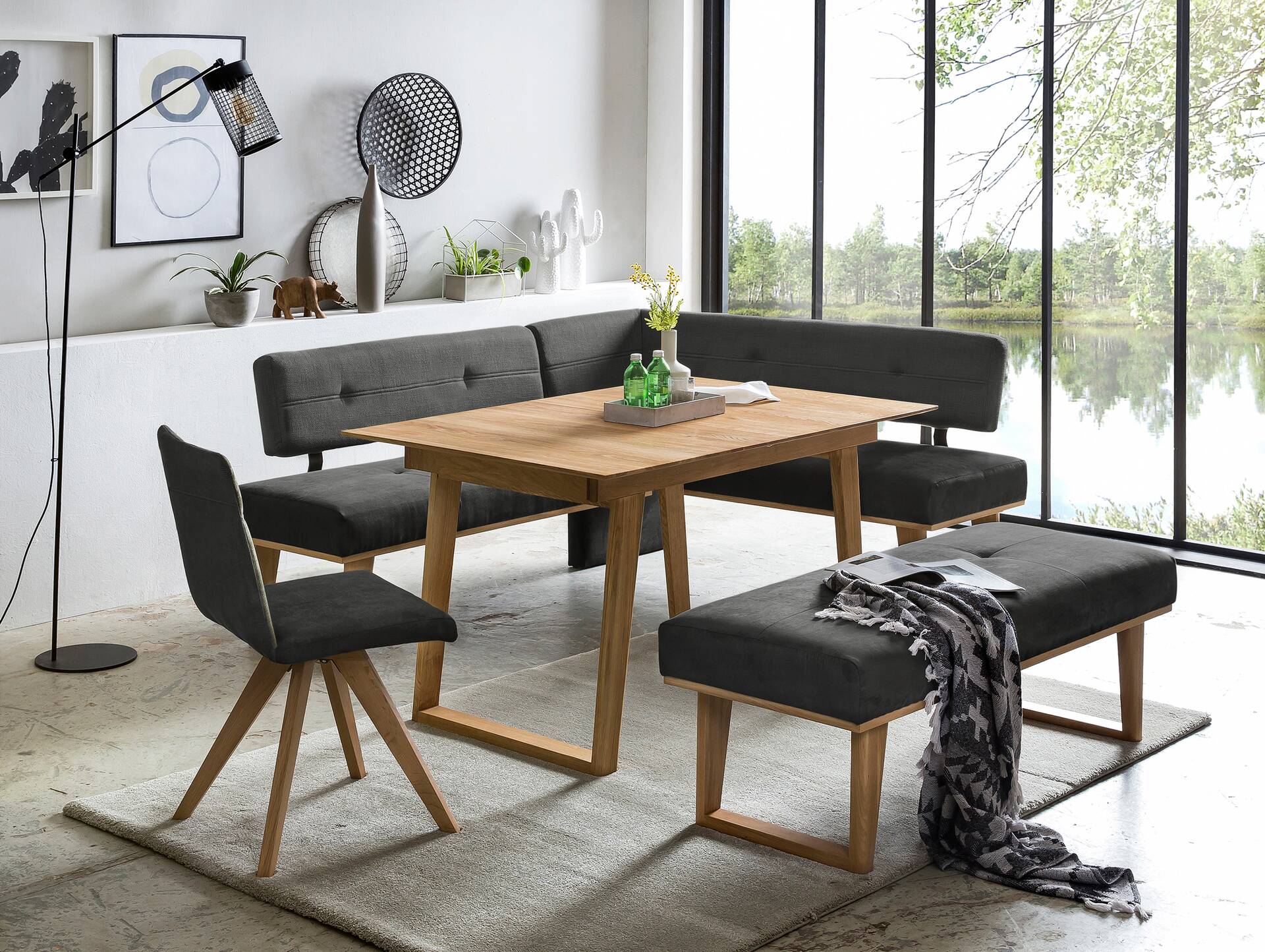 COLMI Eckbank, Material Massivholz/Bezug Stoff Eiche | 192 x 167 cm | dunkelgrau