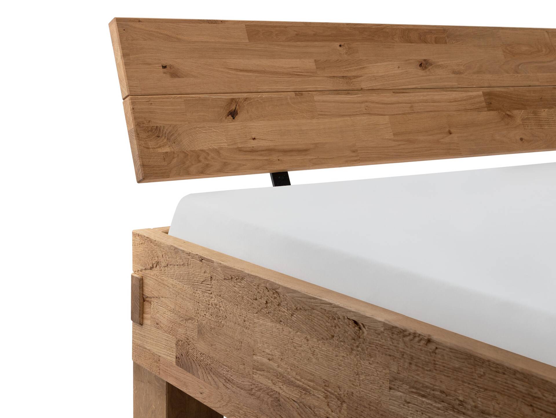 CORDINO 4-Fuß-Bett aus Eiche, Material Massivholz, mit/ohne Kopfteil 200 x 220 cm | Eiche unbehandelt | gehackt | mit Kopfteil