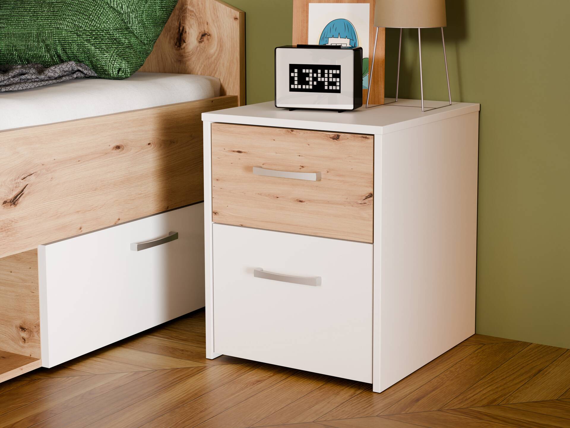 CARLITO Nachtkommode, Material Dekorspanplatte, Artisan eichefarbig/weiss 