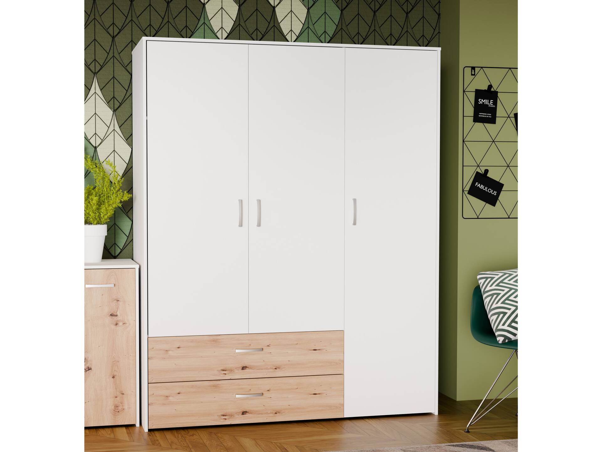 CARLITO Kleiderschrank, Material Dekorspanplatte, Artisan eichefarbig/weiss 