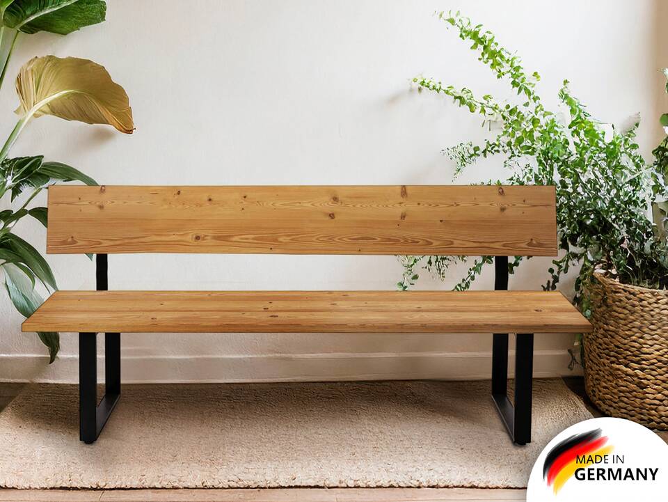 CURBY Sitzbank, rustikale Altholzoptik, Material Massivholz, Fichte gebürstet 160 cm | natur | ohne Rückenlehne | inklusive Sitzkissen braun