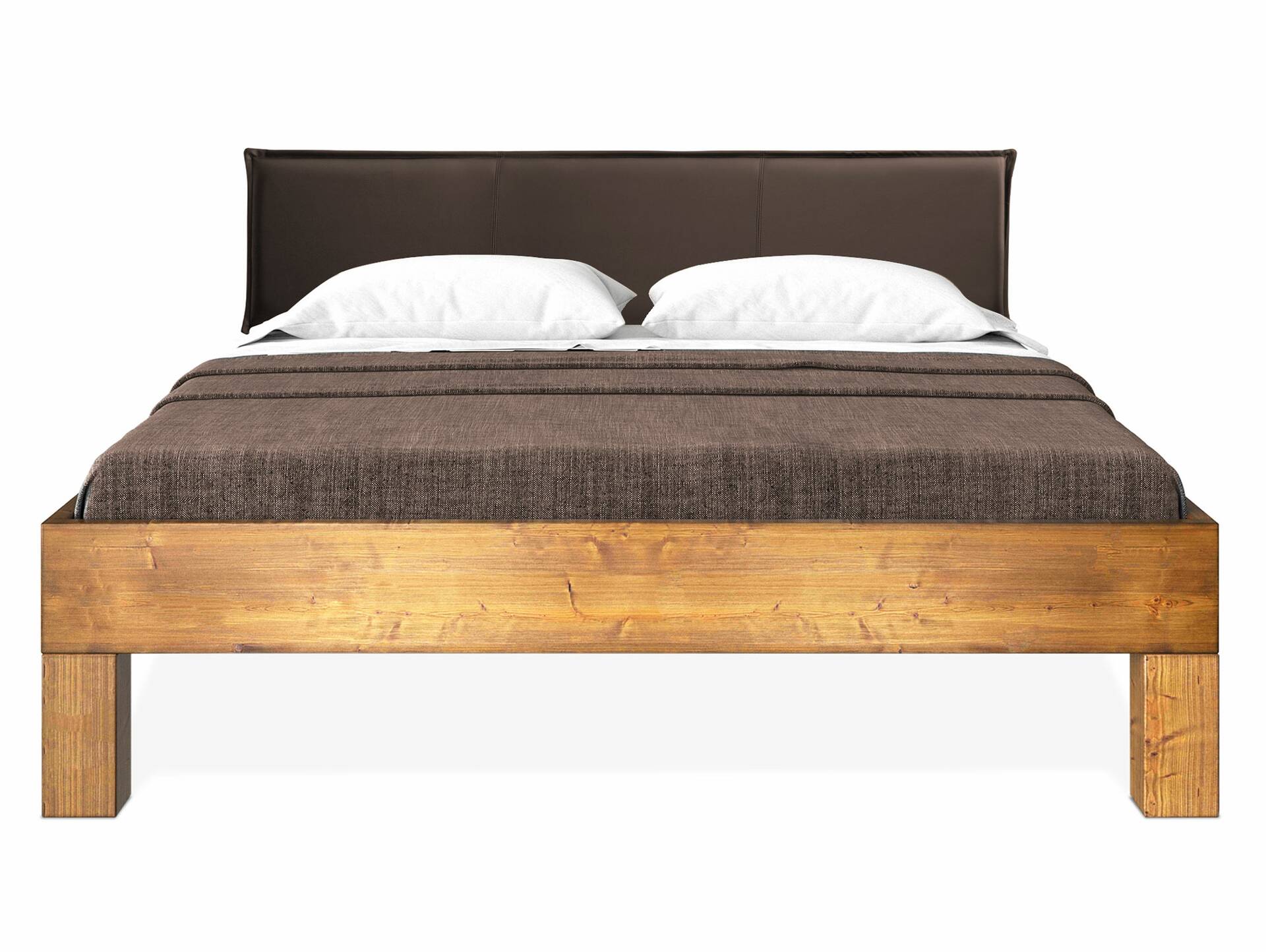 CURBY 4-Fuß-Bett mit Polster-Kopfteil, Material Massivholz, rustikale  Altholzoptik, Fichte 160 x 220 cm