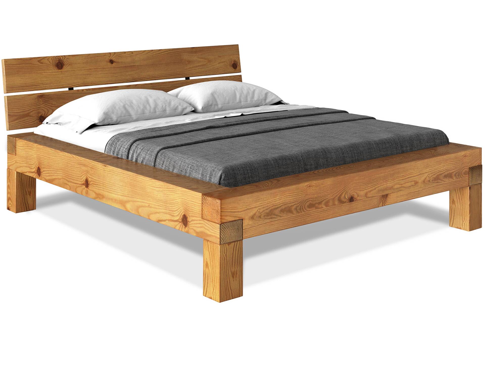 CURBY 4-Fuß-Balkenbett mit Kopfteil, Material Massivholz, Thermo-Fichte 180 x 220 cm | natur | Standardhöhe