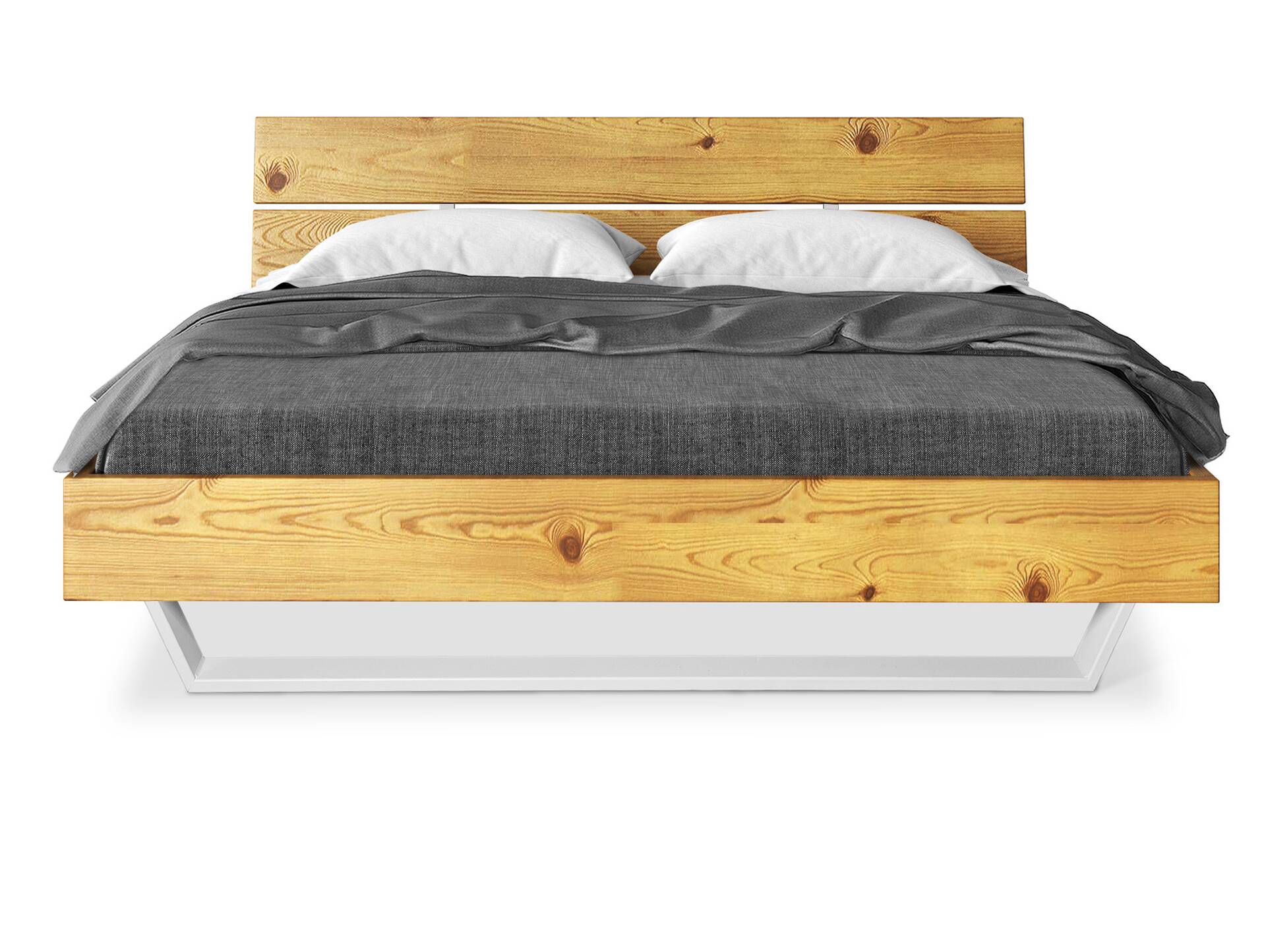 CURBY Kufenbett mit Kopfteil, Material Massivholz, rustikale Altholzoptik, Kufen weiss 120 x 200 cm | natur
