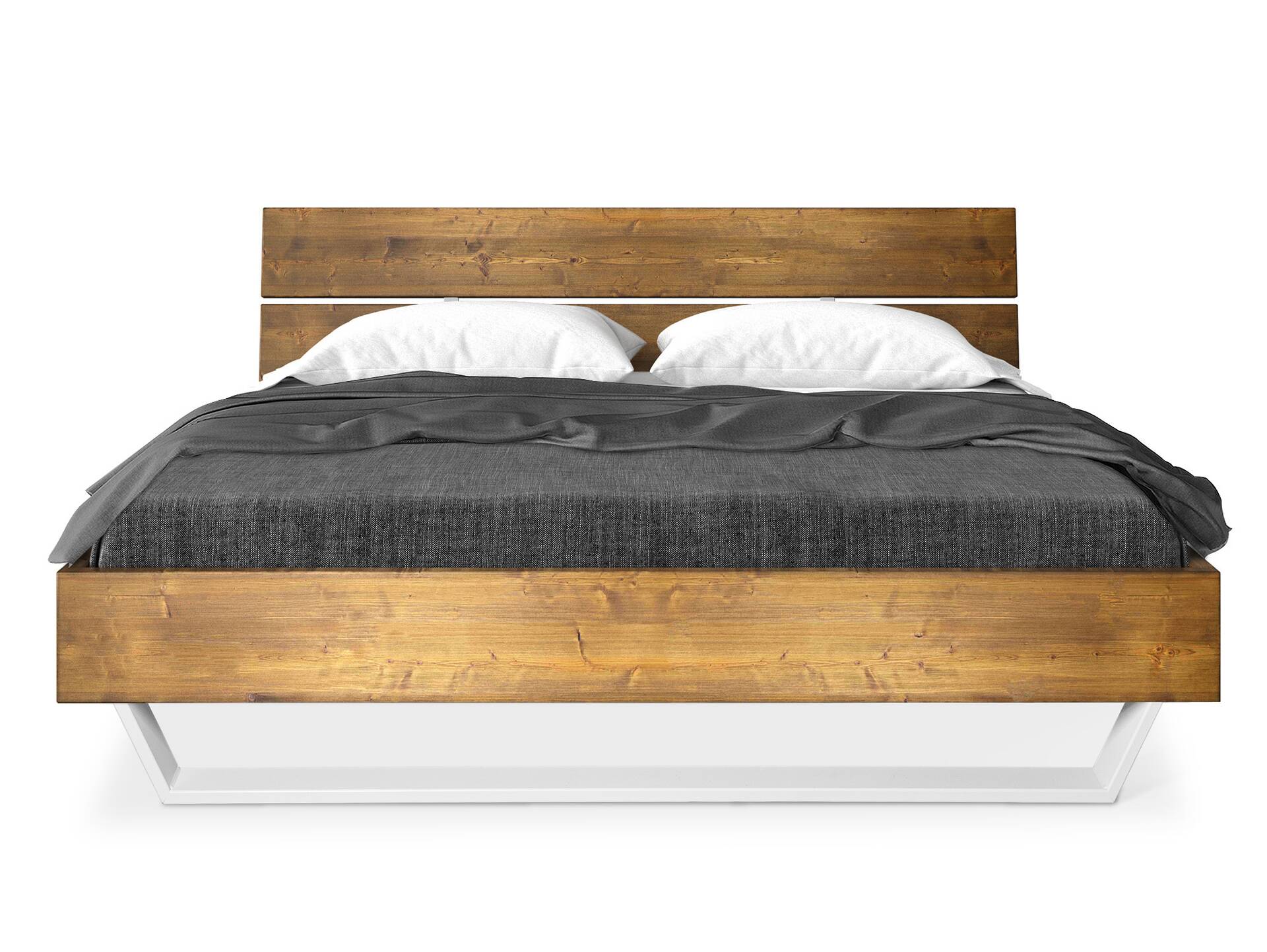 CURBY Kufenbett mit Kopfteil, Material Massivholz, rustikale Altholzoptik, Kufen weiss 140 x 200 cm | vintage