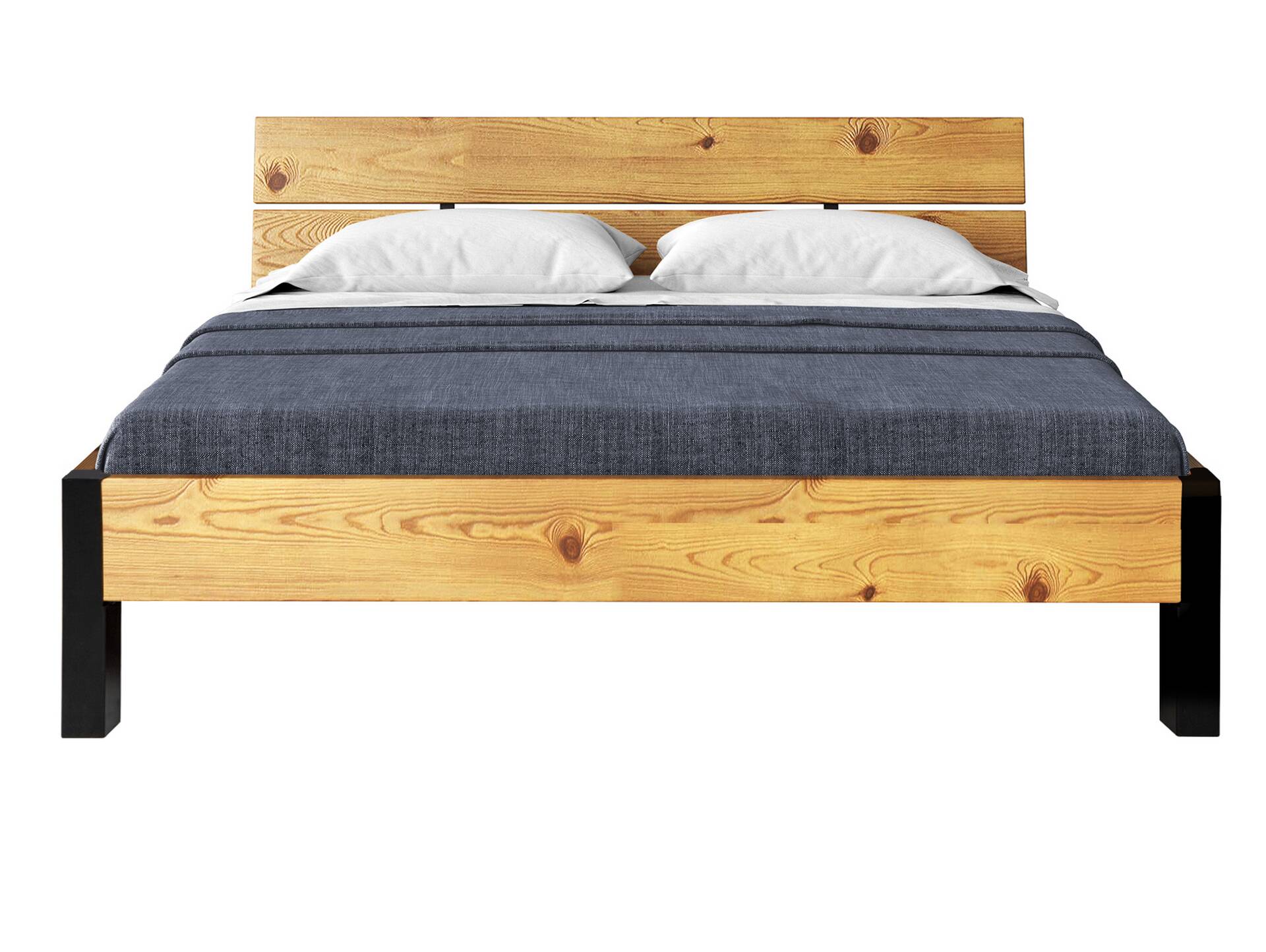 CURBY Bett mit Metallfuß und Kopfteil, Material Massivholz, rustikale Altholzoptik, Fichte 90 x 200 cm | natur