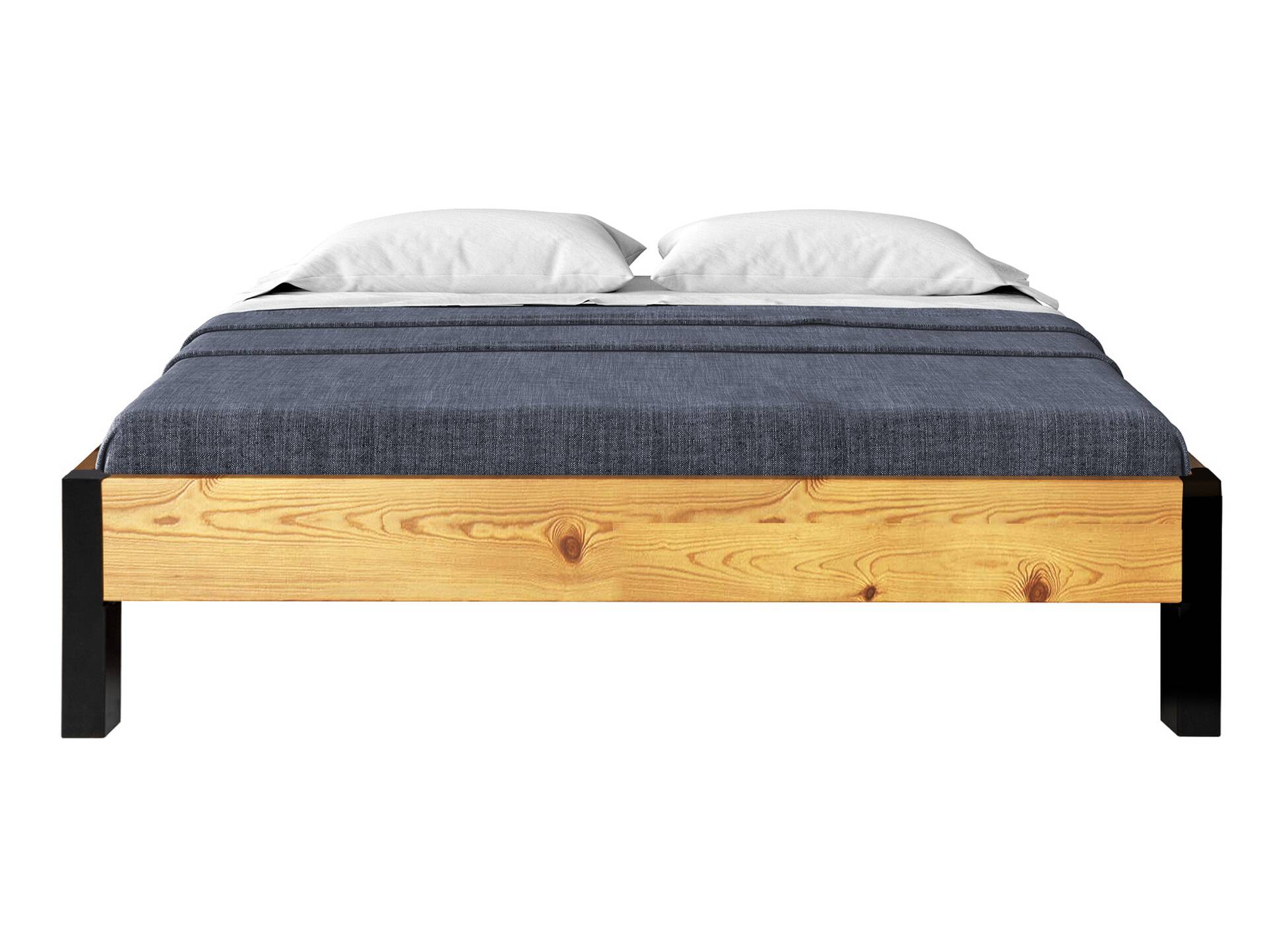 CURBY Bett mit Metallfuß, ohne Kopfteil, Material Massivholz, rustikale Altholzoptik, Fichte 90 x 200 cm | natur