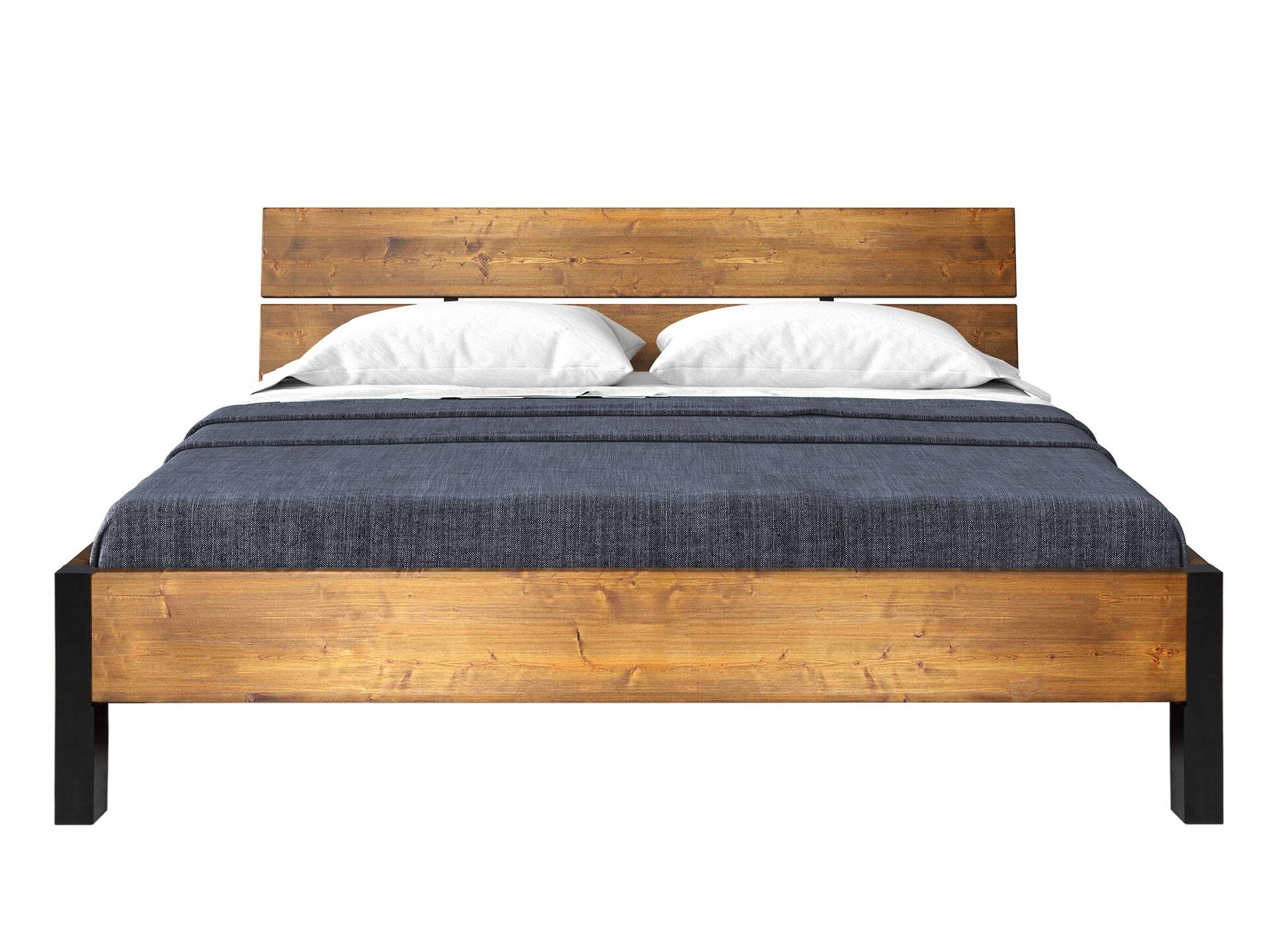 CURBY Bett mit Metallfuß und Kopfteil, Material Massivholz, rustikale Altholzoptik, Fichte 90 x 200 cm | vintage
