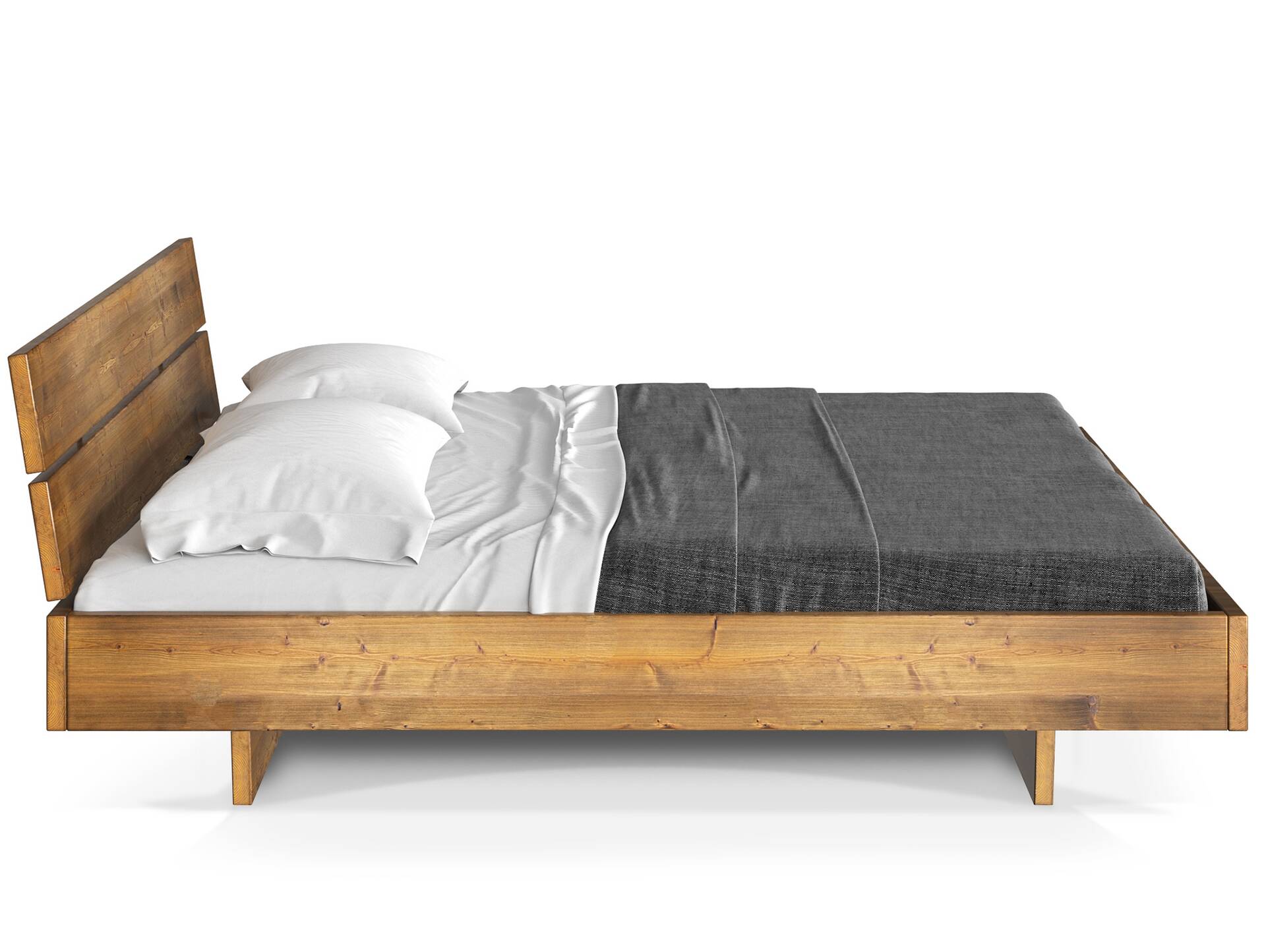 CURBY Wangenbett mit Kopfteil, Material Massivholz, rustikale Altholzoptik, Fichte gebürstet 90 x 220 cm | vintage