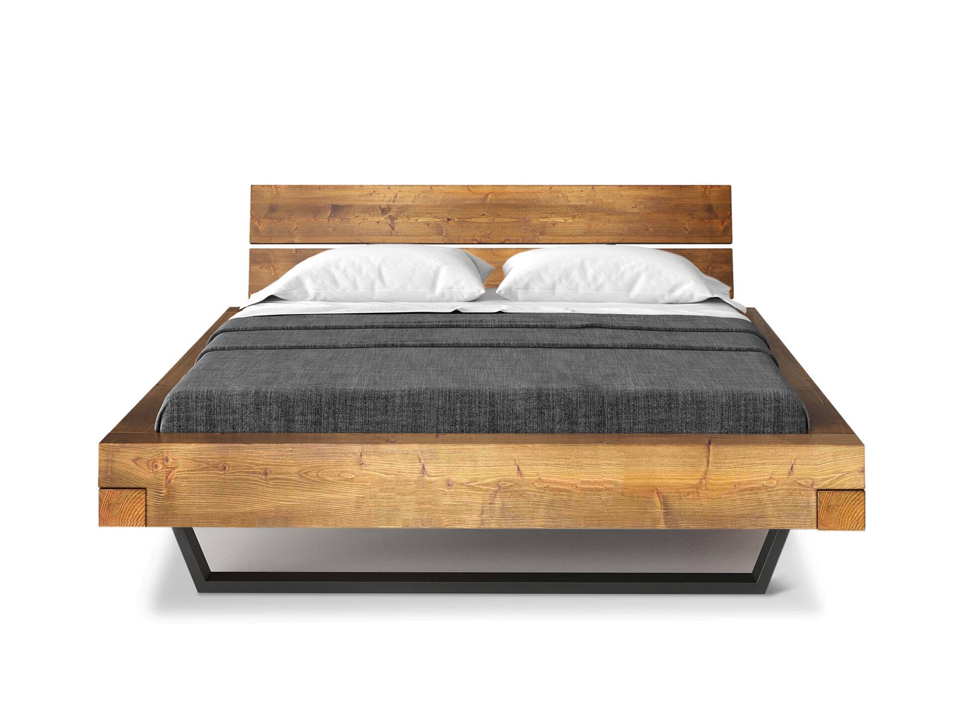 CURBY Balkenbett mit Holz-Kopfteil, Kufenfuß, Material Massivholz 140 x 200 cm | vintage