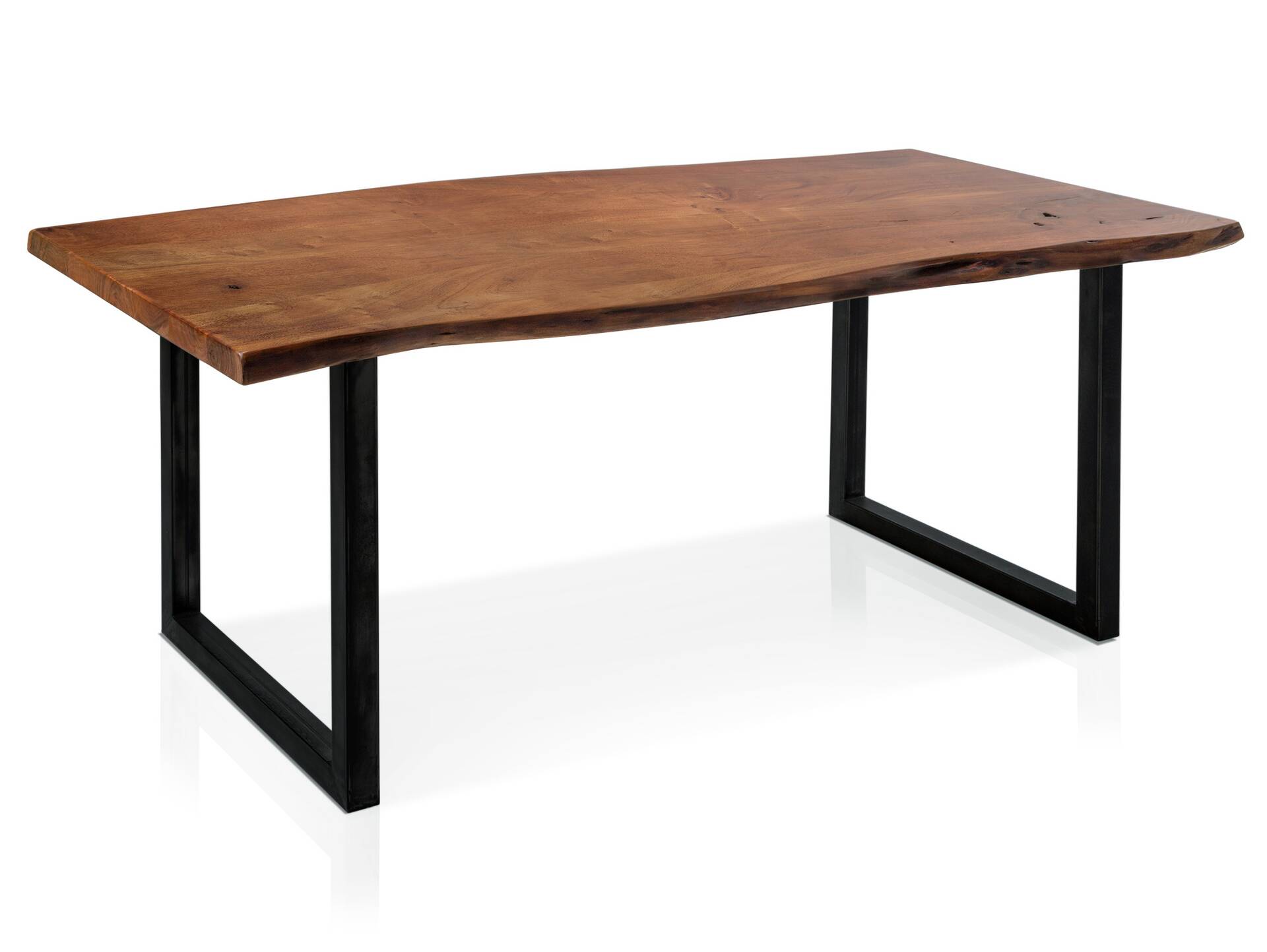 DALIN Baumkante Esstisch, Material Massivholz/Metall, Akazie lackiert 160 x 90 cm | schwarz