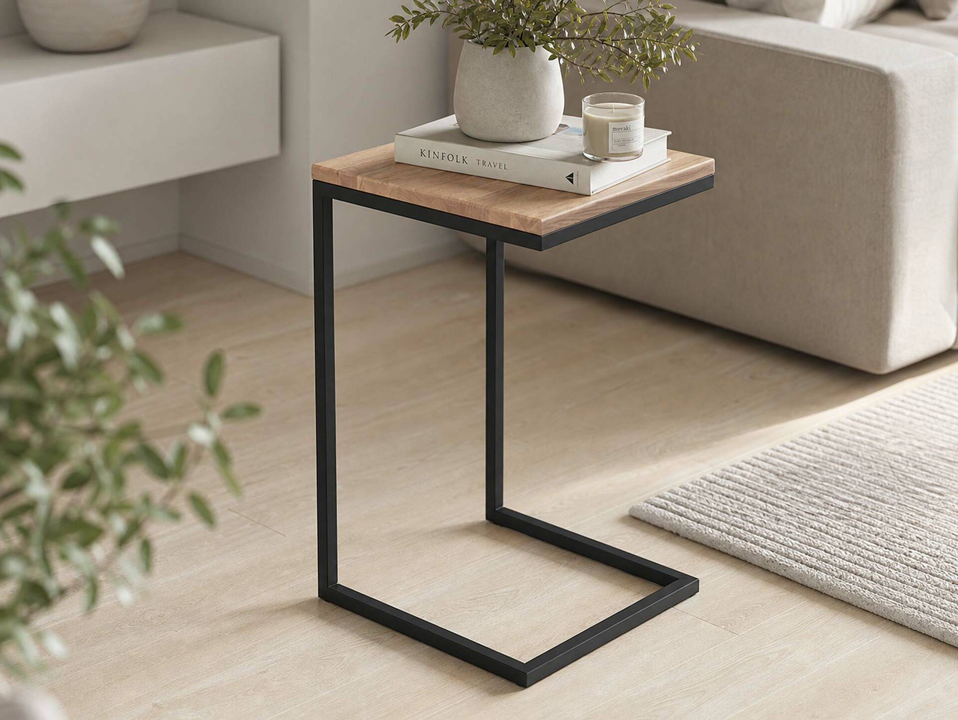 DANALI Beistelltisch / Laptoptisch, Material Massivholz/Metall, Eiche/schwarz 