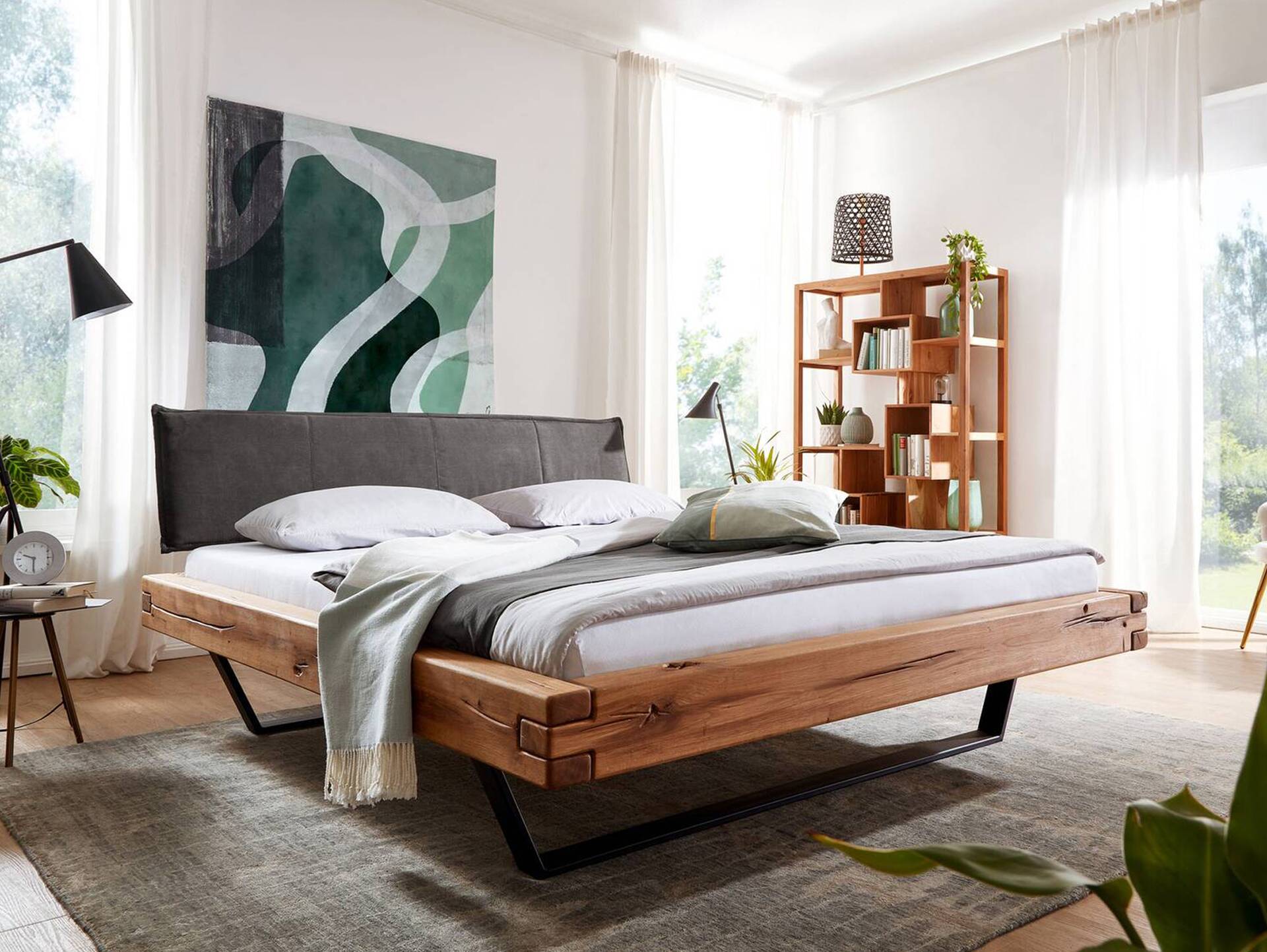 DELLY Balkenbett, Material Massivholz, Wildeiche geölt 