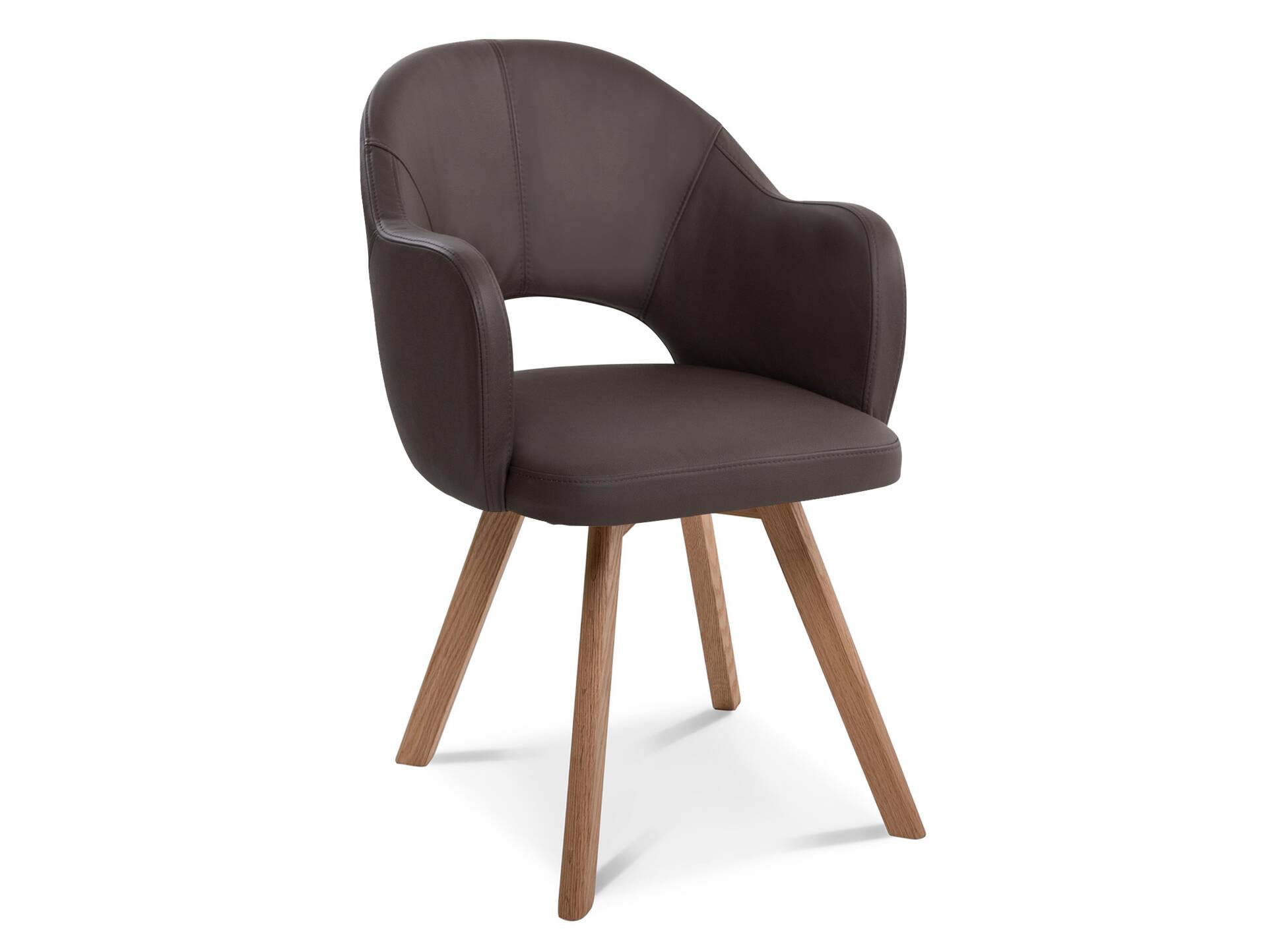 DOLORA 2er SET Schalenstühle, Gestell Massivholz ohne Drehfunktion | Echtleder | braun