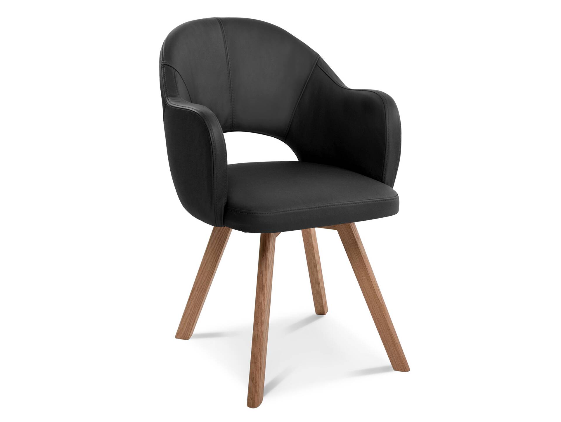 DOLORA 2er SET Schalenstühle, Gestell Massivholz mit Drehfunktion | Echtleder | schwarz