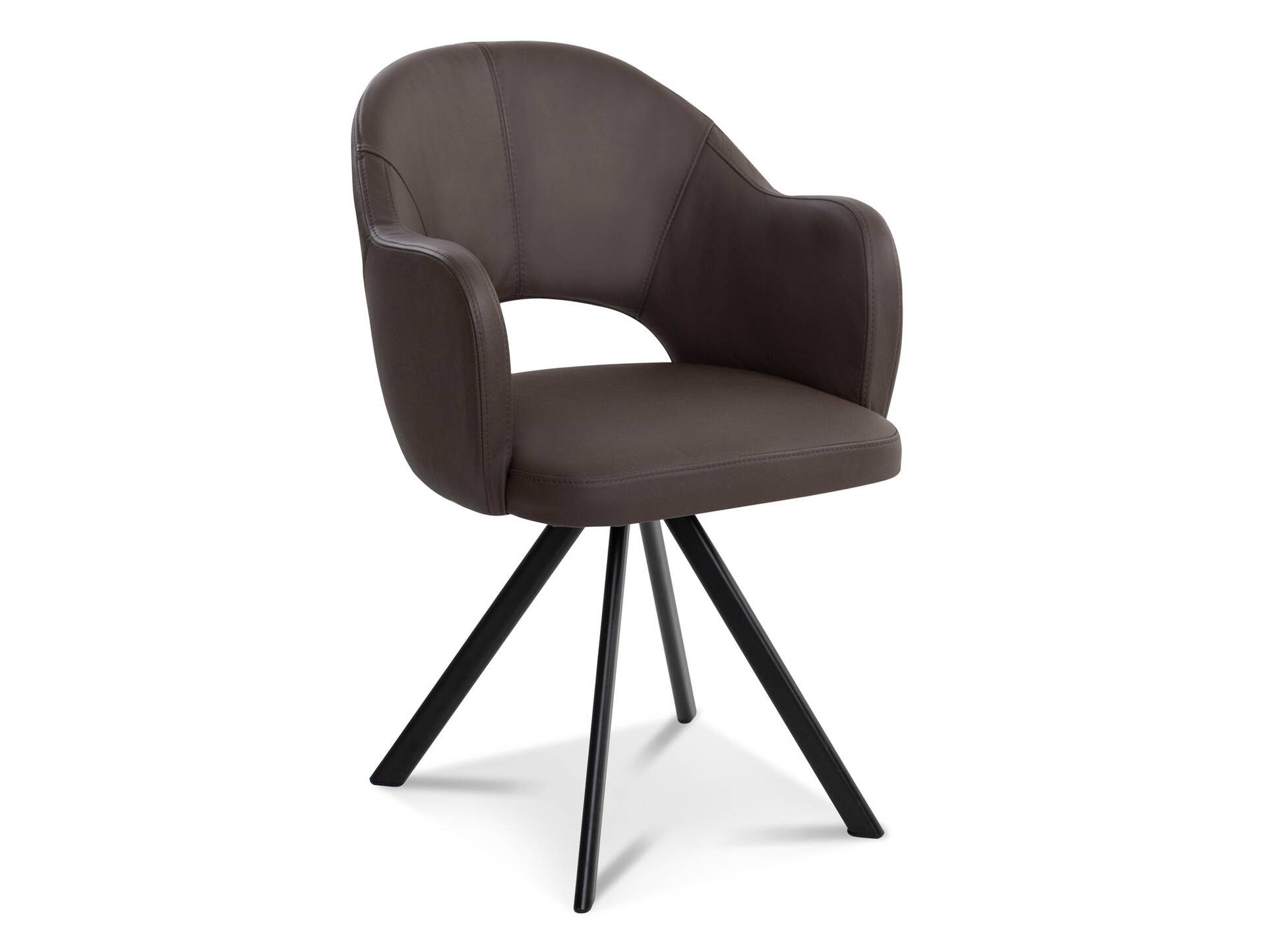 DOLORA 2er SET Schalenstühle, Gestell Eisen schwarz mit Drehfunktion | Echtleder | braun