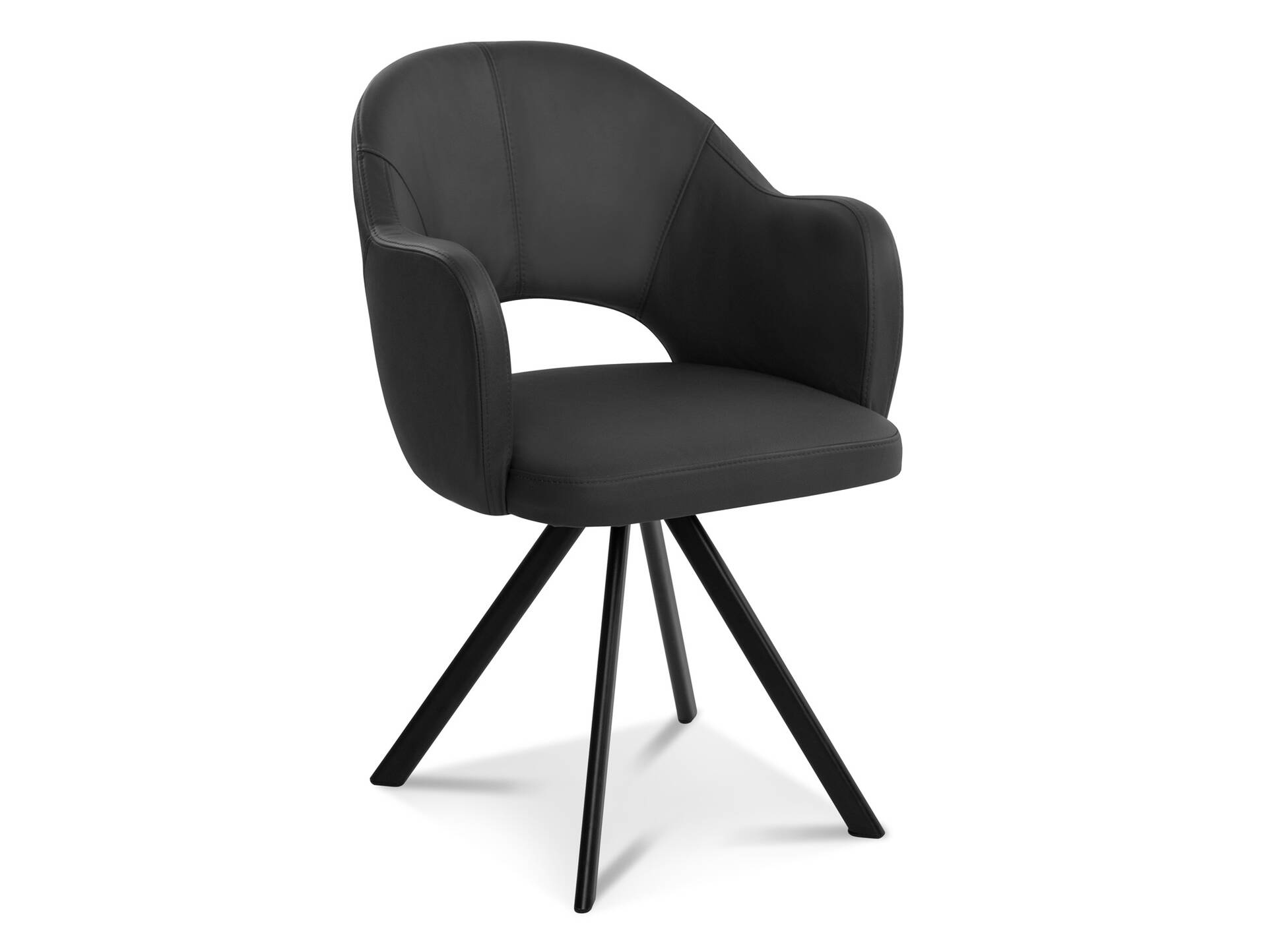 DOLORA 2er SET Schalenstühle, Gestell Eisen schwarz mit Drehfunktion | Echtleder | schwarz