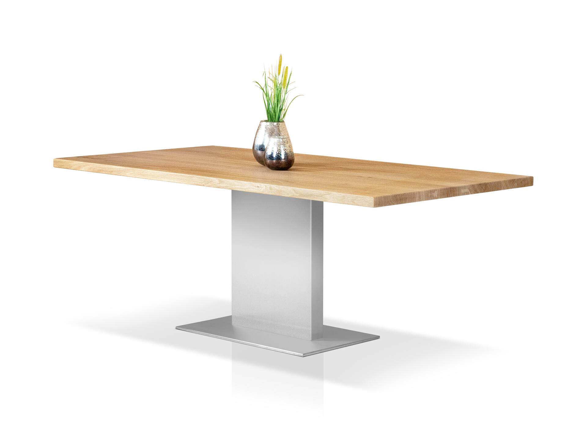 BUENA Säulentisch/Esszimmertisch nach Maß, Material Massivholz/Edelstahl 